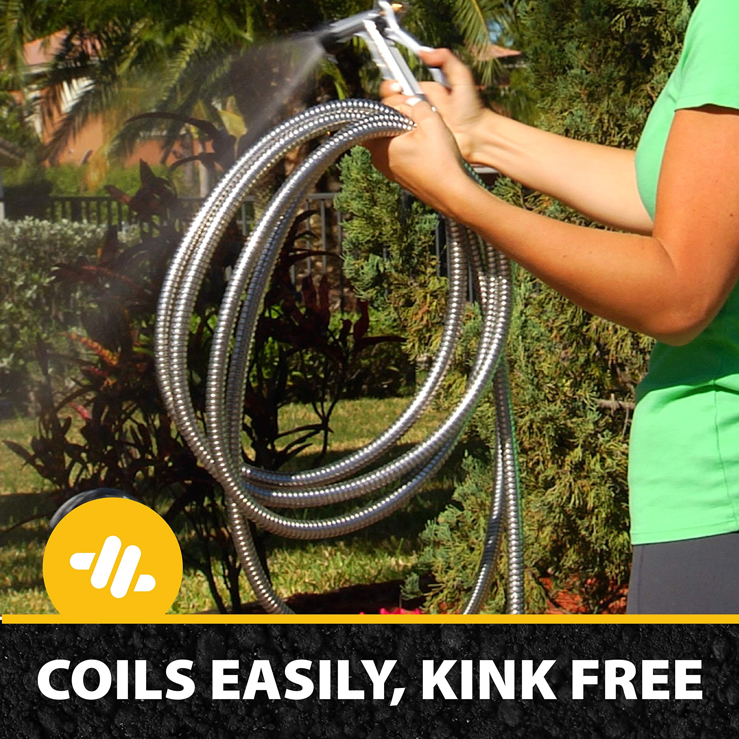 BIONIC STEEL 50 FT Garden Hose Pipe with Nozzle 304 Stainless Steel Metal Hosepipe, Crush Resistant Flexible Hose Pipe, Kink Free Ultra Lightweight