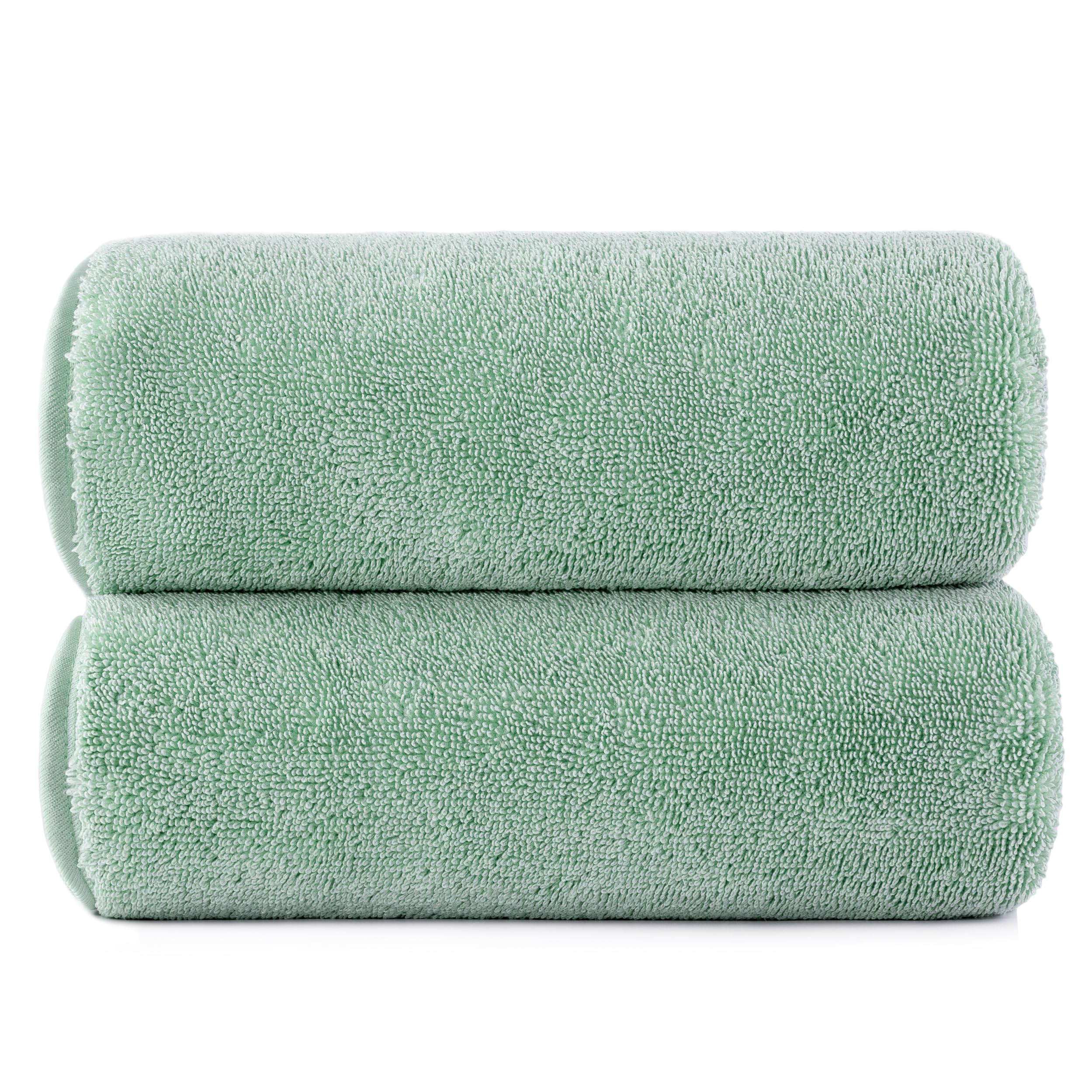 POLYTE Terry Twist Weave Microfiber Oversize Quick Dry Lint Free Bath Towel,152.4 x 76.2 cm, Pack of 2 (Green)