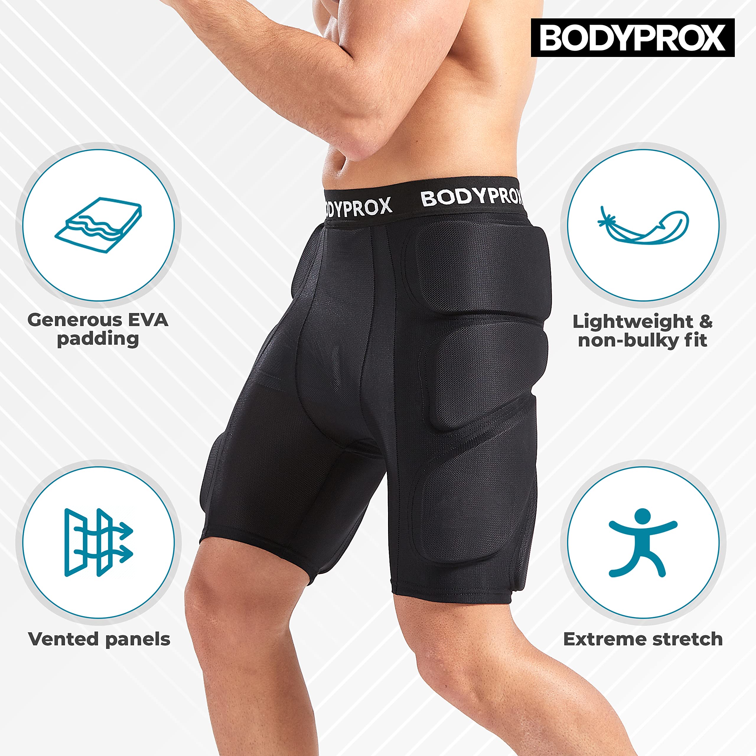 Bodyprox Protective Padded Shorts for Snowboard,Skate and Ski,3D Protection for Hip,Butt and Tailbone (Extra Small) Black