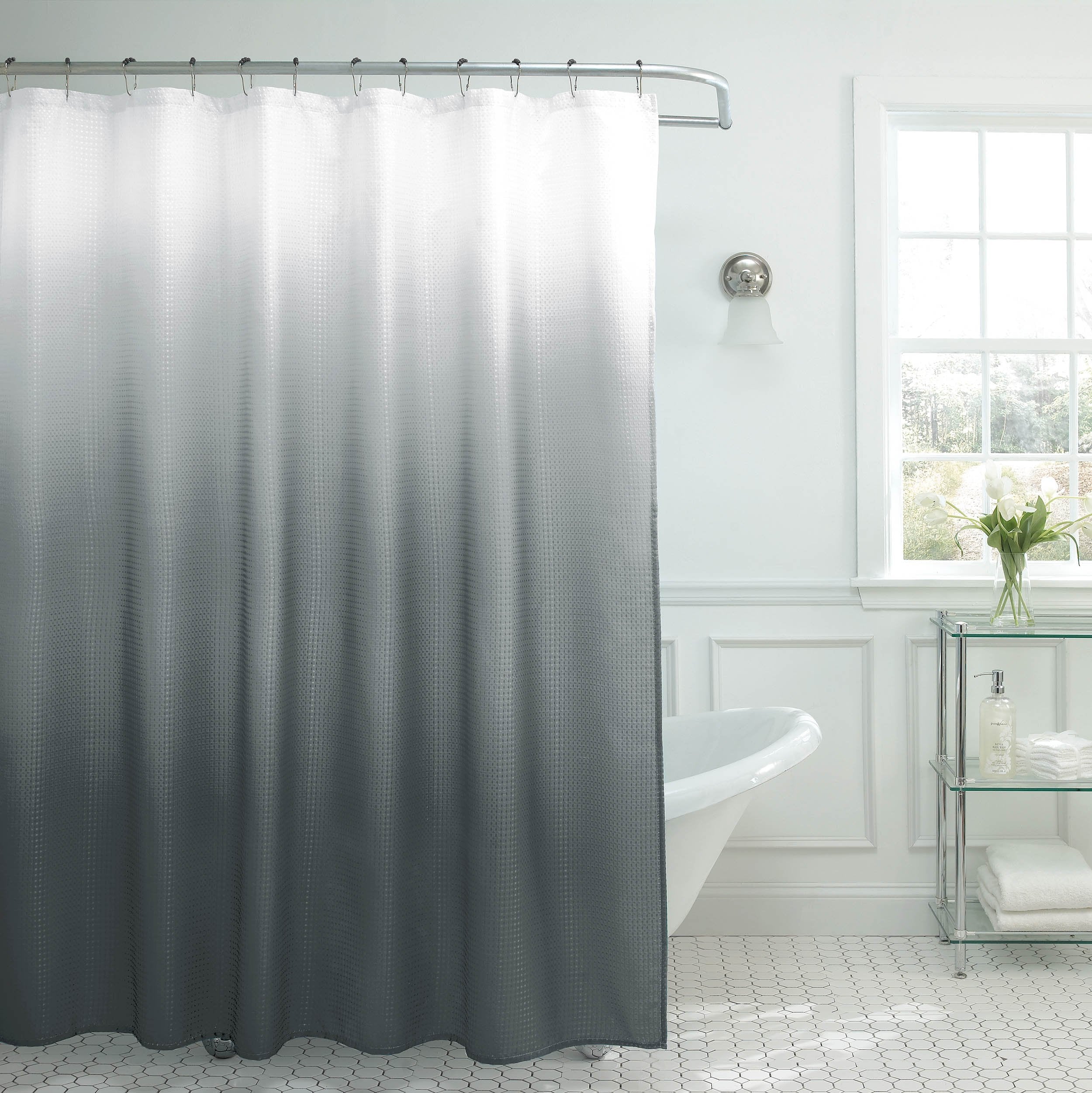 Creative Home Ideas Waffle Shower Curtain Set, 70" x 72", Dark Grey Ombre