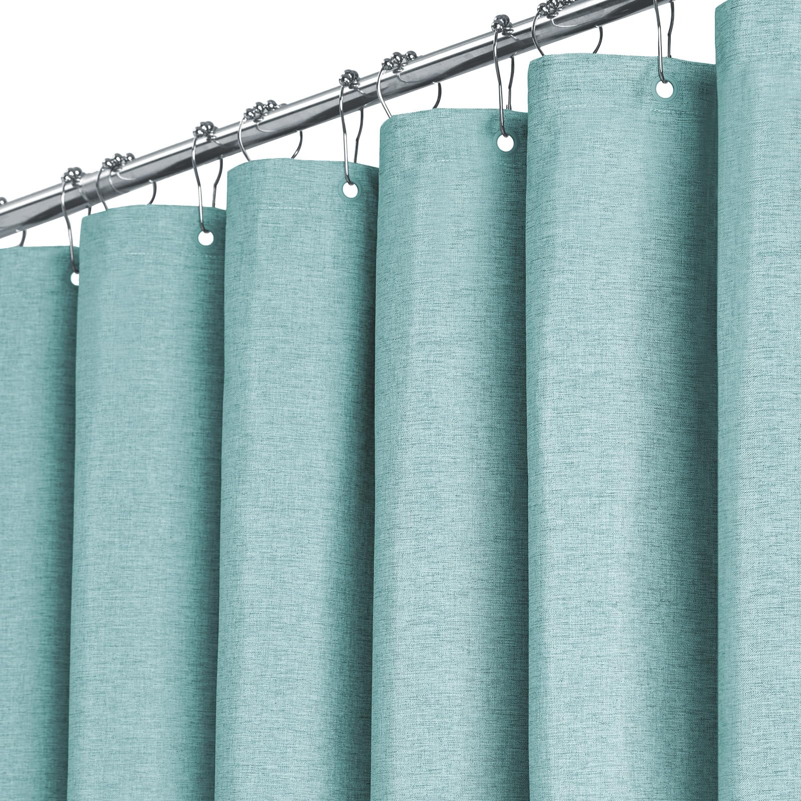 BTTN Teal Linen Shower Curtain, Modern Mildew Resistant Textured Fabric, Luxury Waterproof Polyester for Wet Room, Durable and Washable, Thick