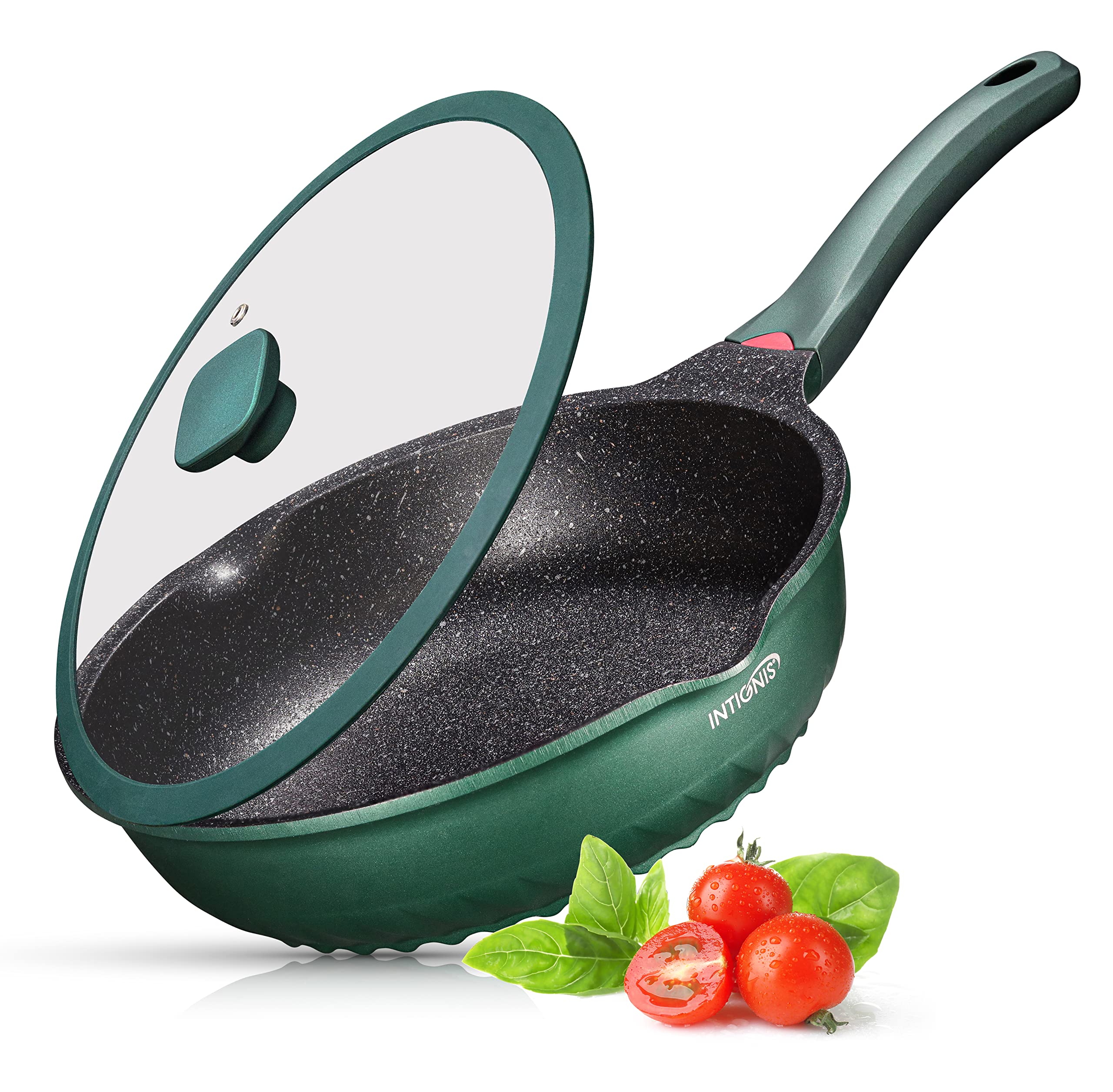 INTIGNIS Deep Non-Stick Frying Pan with Lid 3-in-1 Saut Pan, Skillet & Mini Wok GREBLON Ceramic Coating | Induction Hob Safe | Stainless Steel