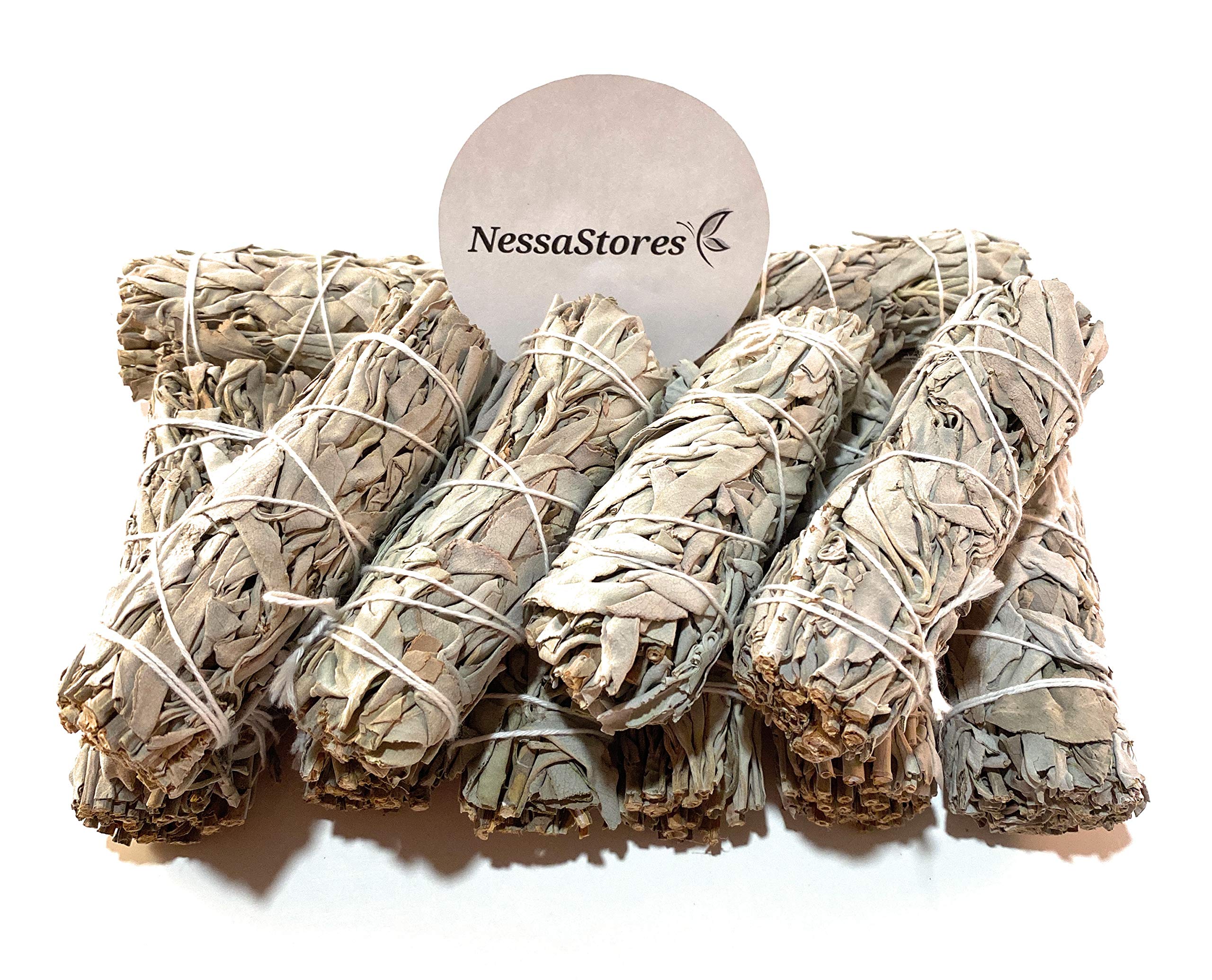 NessaStores 16 pcs California White Sage Smudge Sticks, 4-Inch Hand Tied, All Natural, Ethically Sourced for Home Cleansing, Stress Relief, & Clearing