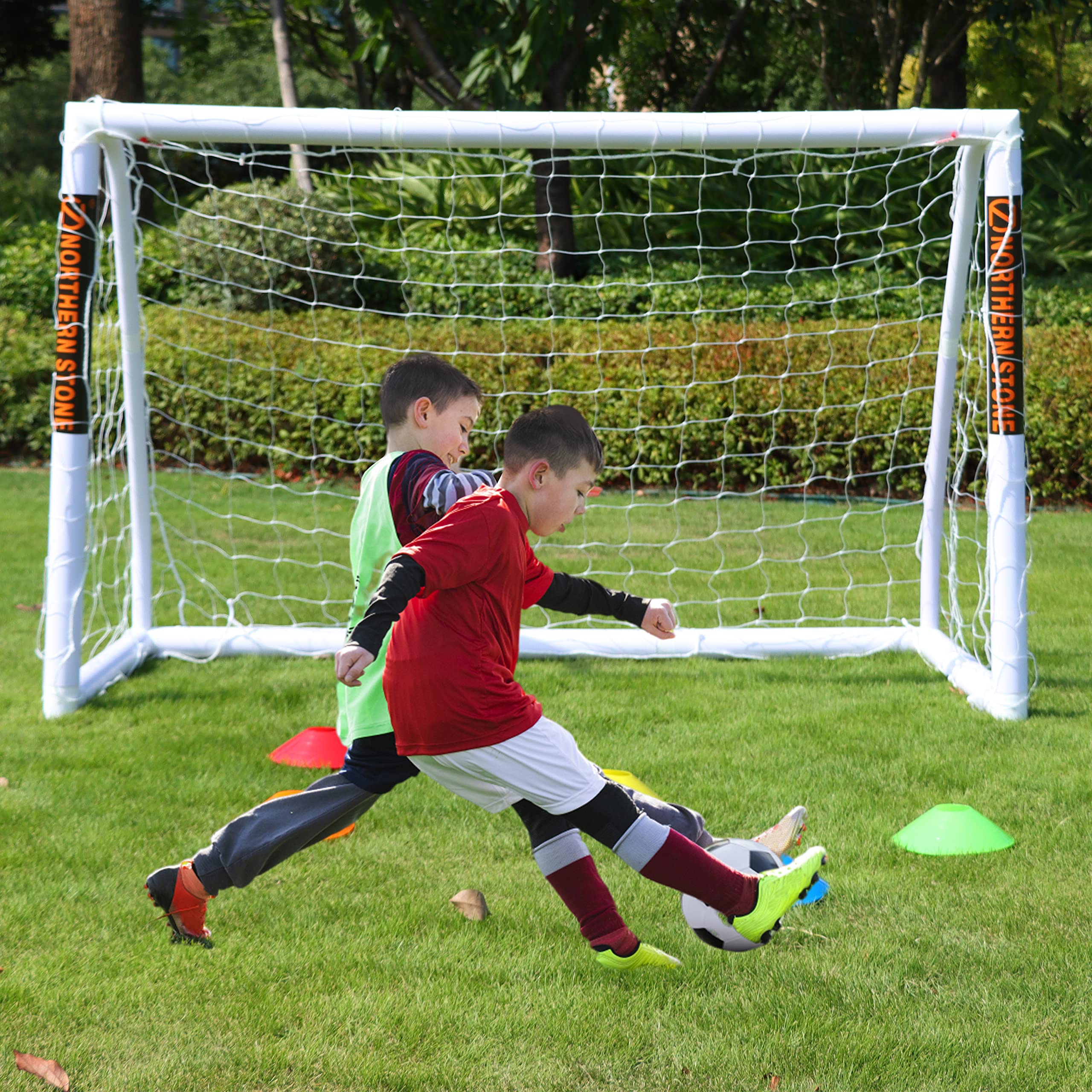 NORTHERN STONE Ultimate All Weather uPVC Football Goal 6ft x 4ft Garden Portable Football Goals 70mm Thick PVC Goal Posts + Football Net Integrated