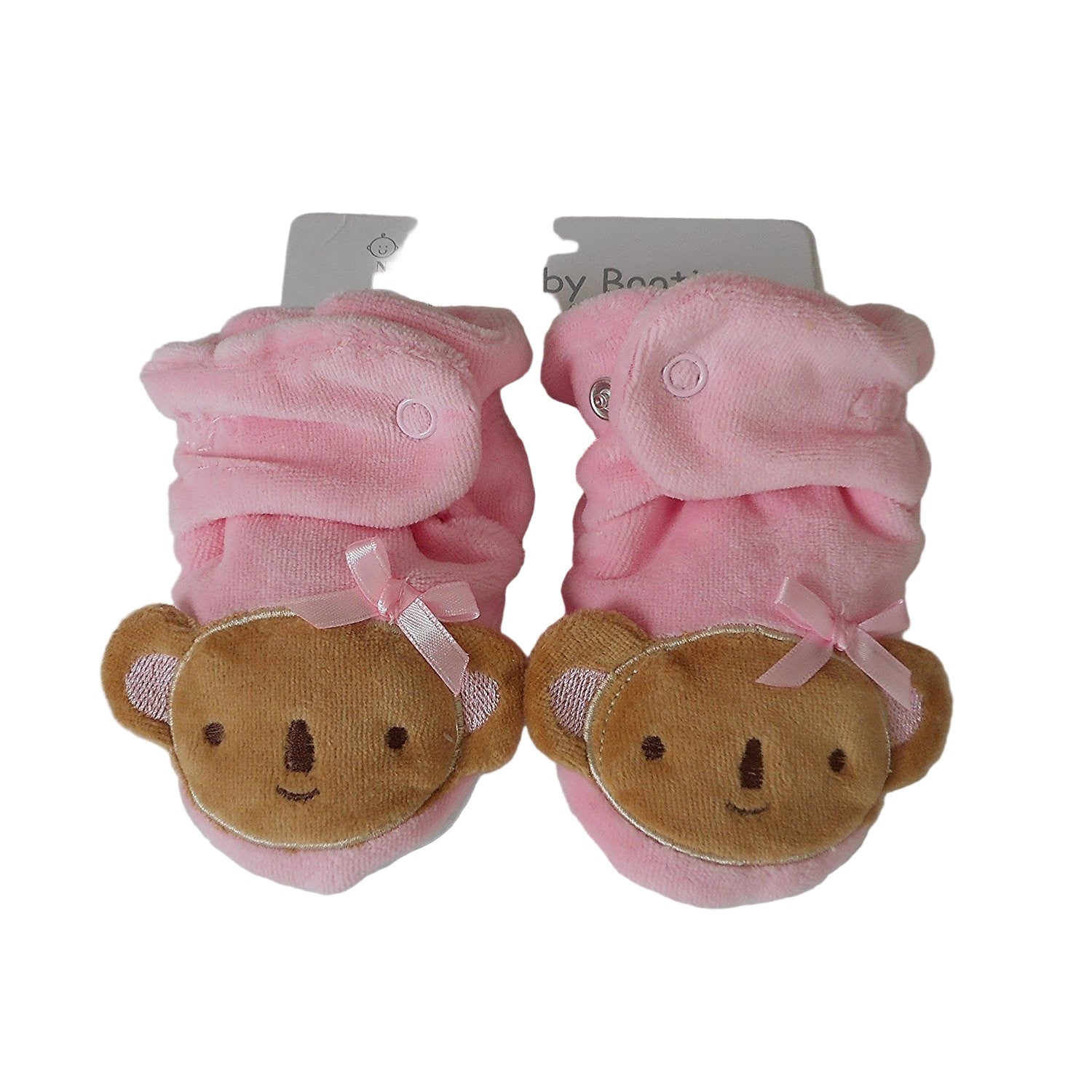 Pair of Pink Baby Girl Newborn Velour Bear Booties 6 12 Months