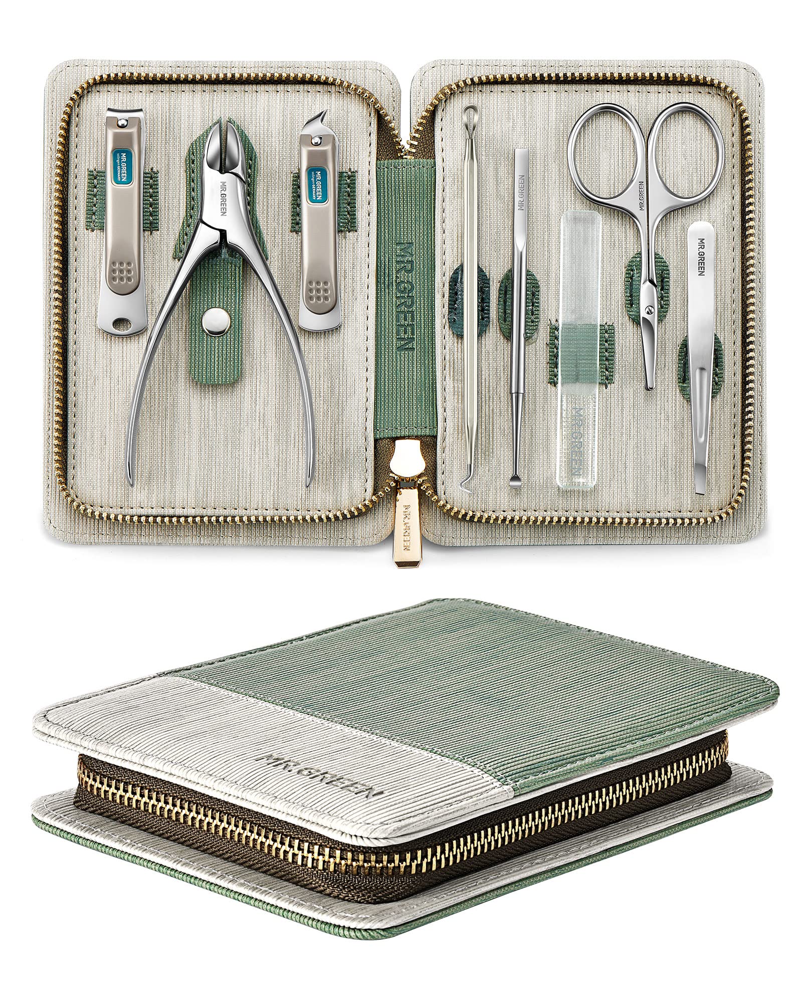MR.GREEN 8 Pcs Manicure Set Pedicure Kit, German Stainless Steel Nail Clippers Set Heavy Duty Kit, Professional Personal Nail Care Tools with