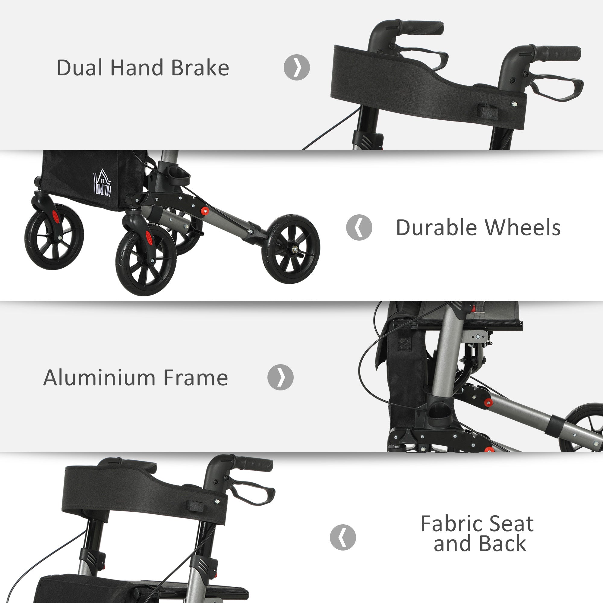 HOMCOM 4 Wheel Rollator Walker, Adjustable Mobility Walker with Bag, Silver
