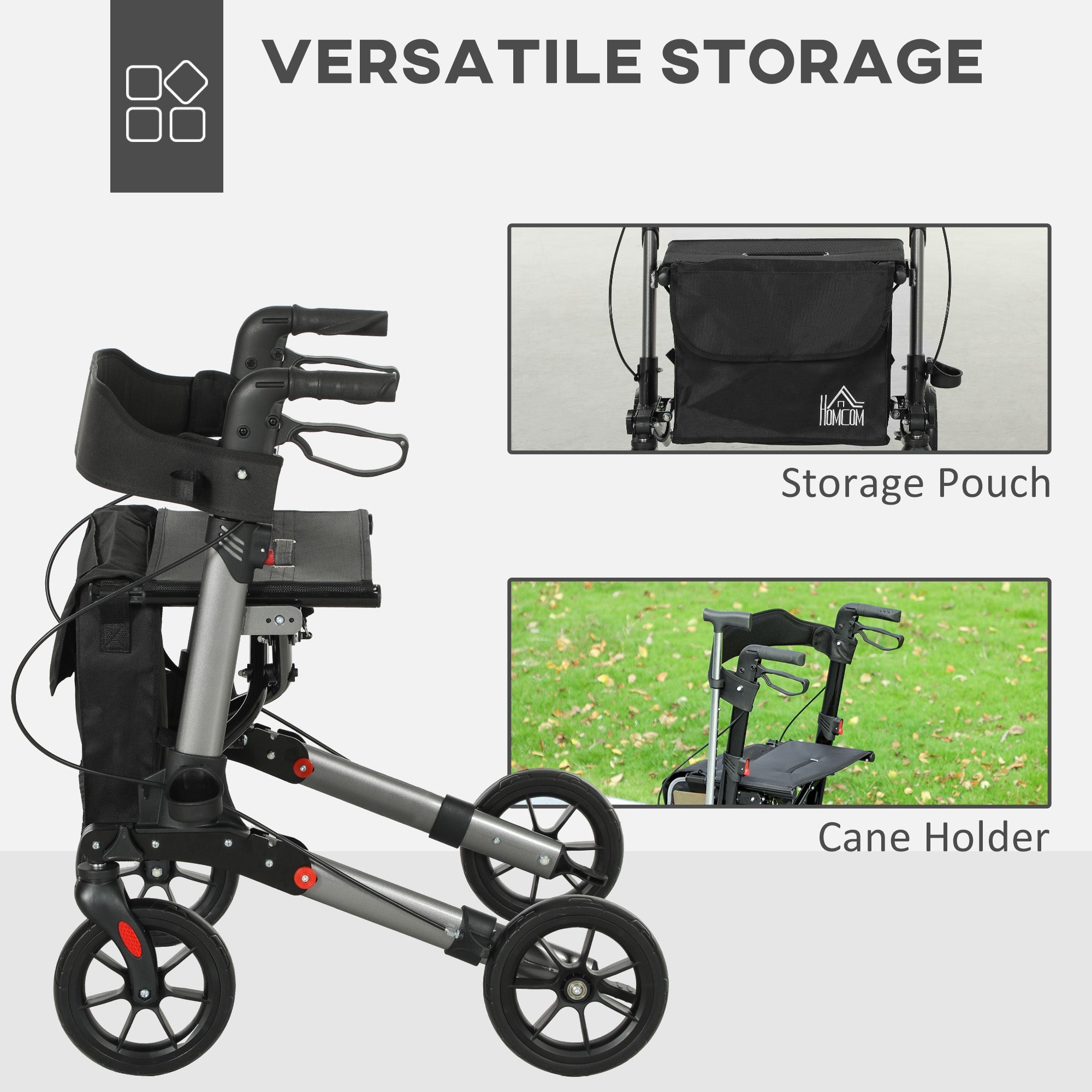HOMCOM 4 Wheel Rollator Walker, Adjustable Mobility Walker with Bag, Silver