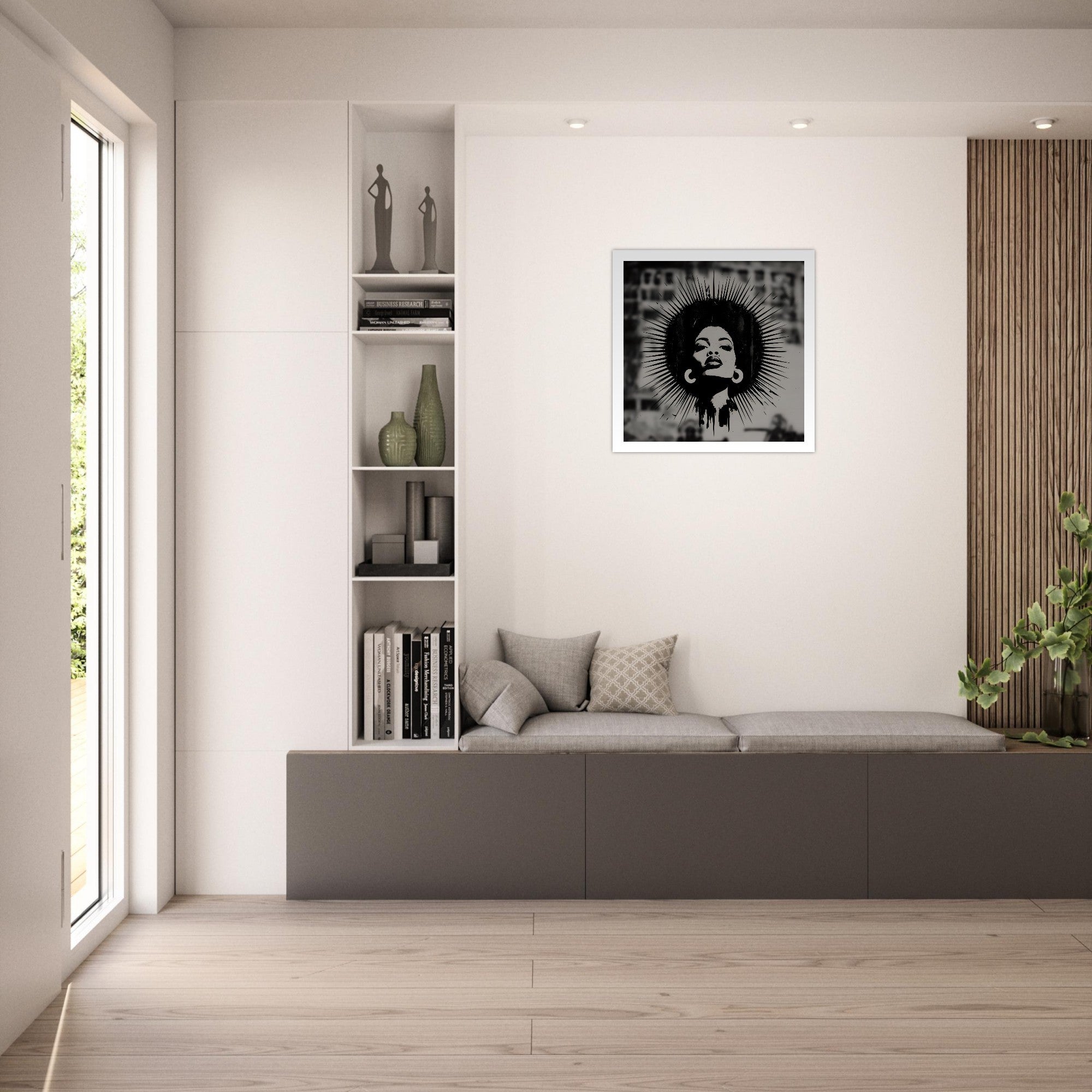 Afro Woman Silhouette Art Print – Grayscale Modern Wall Poster | Bold Feminine Decor