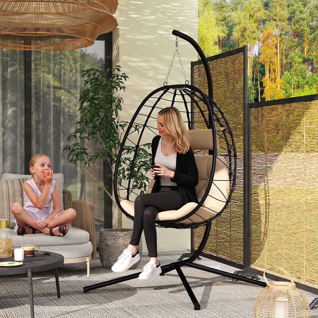 Outsunny Garden Egg Chair Outdoor Hanging Swing Chair, Folding Basket