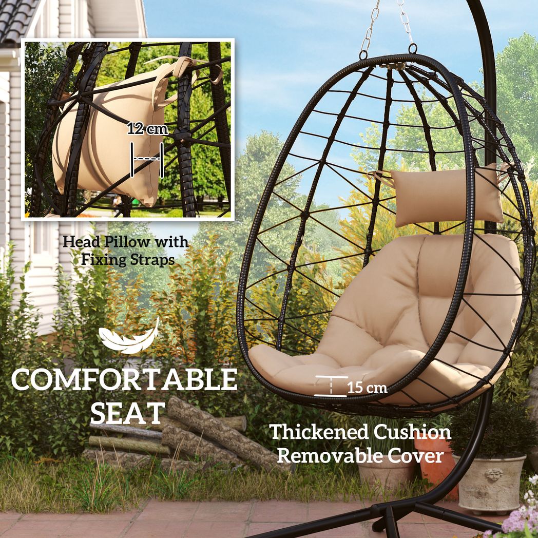 Outsunny Garden Egg Chair Outdoor Hanging Swing Chair, Folding Basket