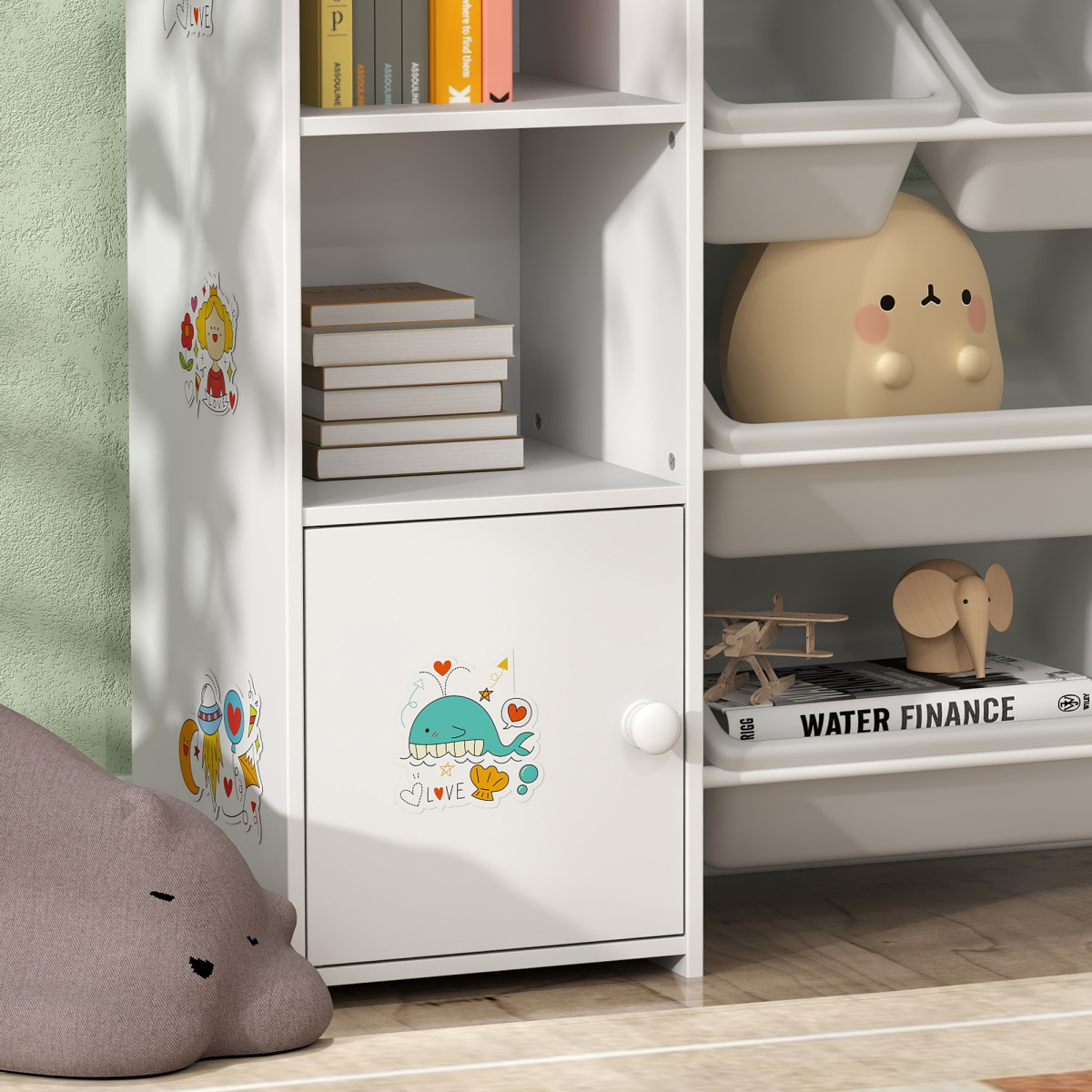AIYAPLAY Kids Toy Storage Organiser with 8 Removable Storage Bins, White