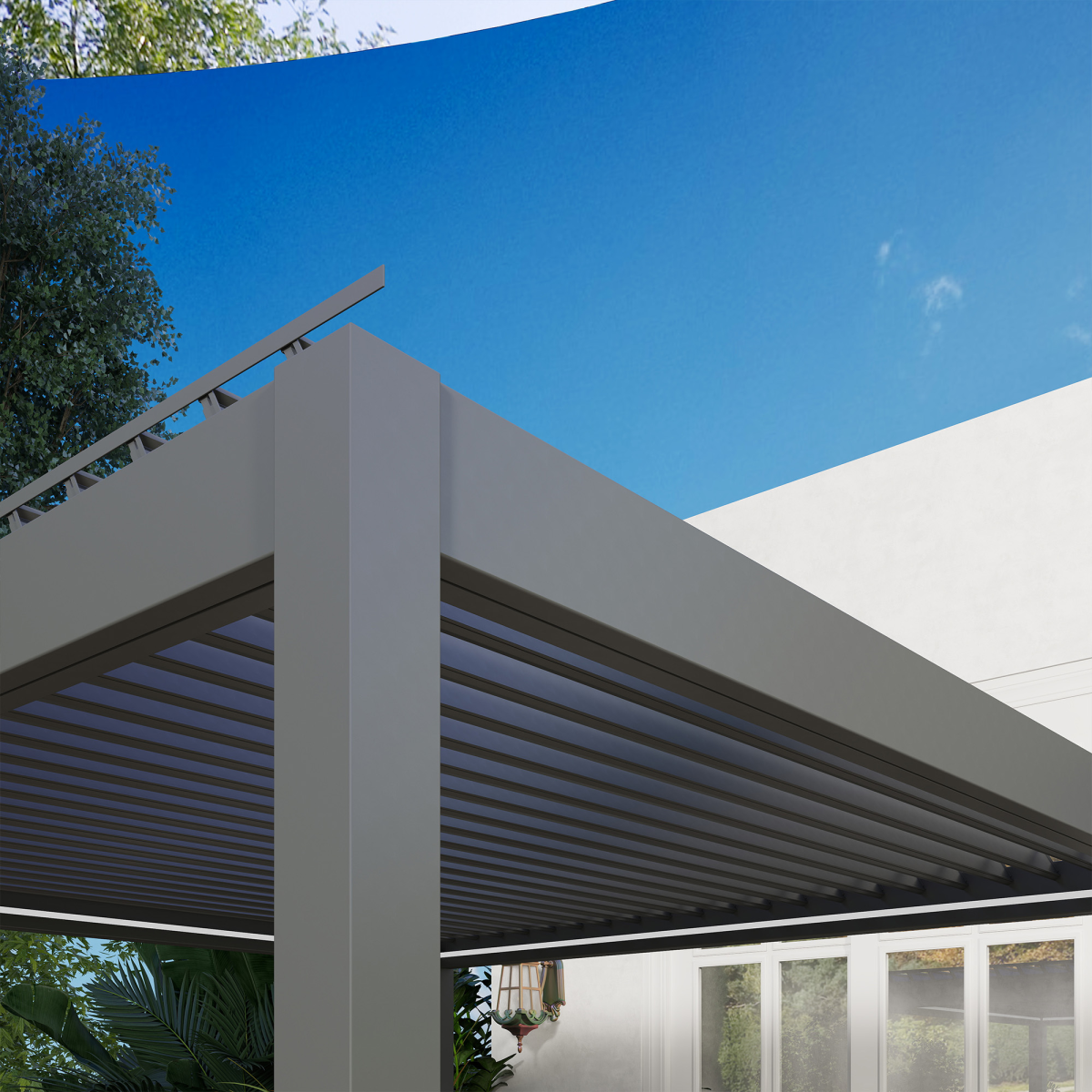 Outsunny 3 x 3(m) Electric Louvered Pergola Aluminium Pergola w/ LED Light