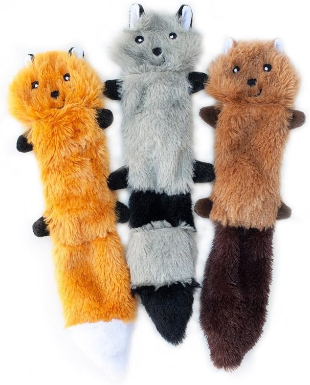 Peltz - Fox Raccoon Squirrel No Stuffing Squeaky Dog Toys, Unstuffed Chew Toy For Small & Medium Breeds Soft Plush Toys Flat No Stuffing Puppy