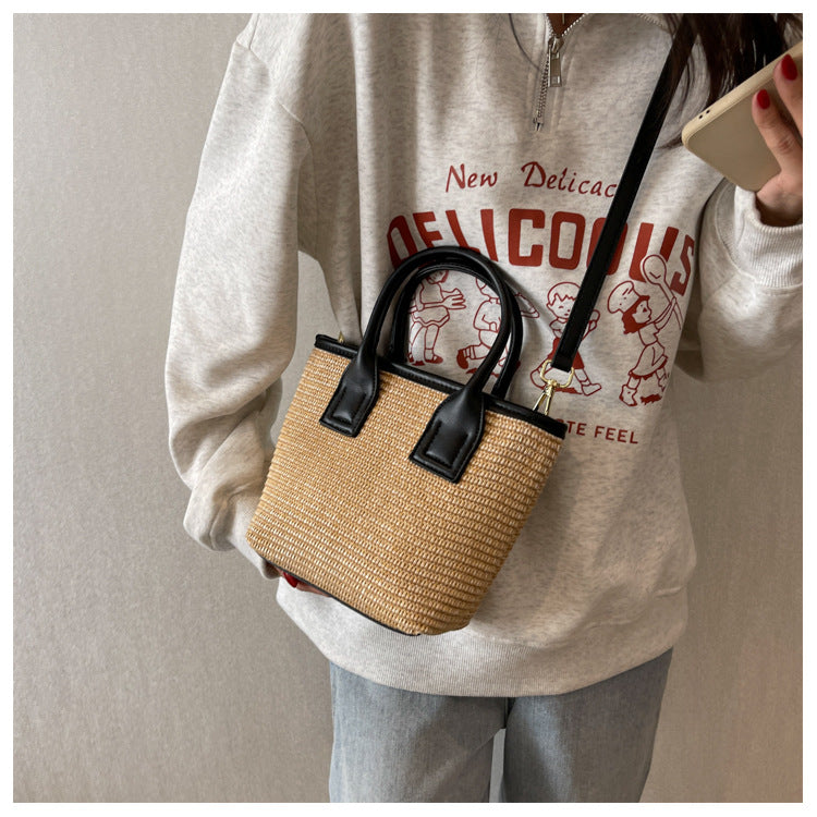 Women's Straw Woven High-grade Portable Bucket Bag