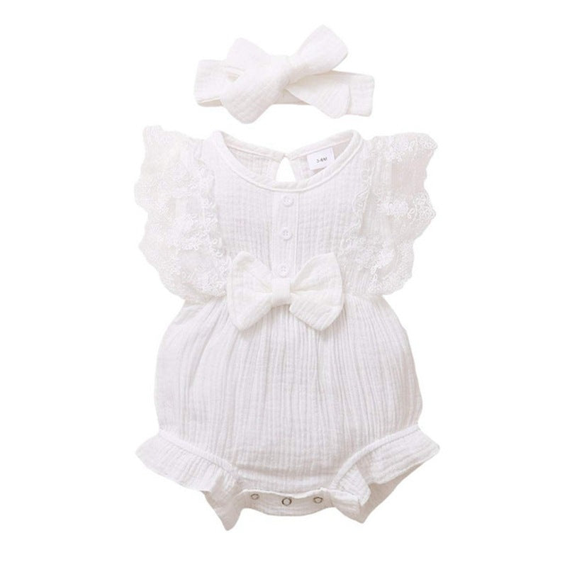 Infant And Toddler GirlsCandy-colored Lace Romper With Bib