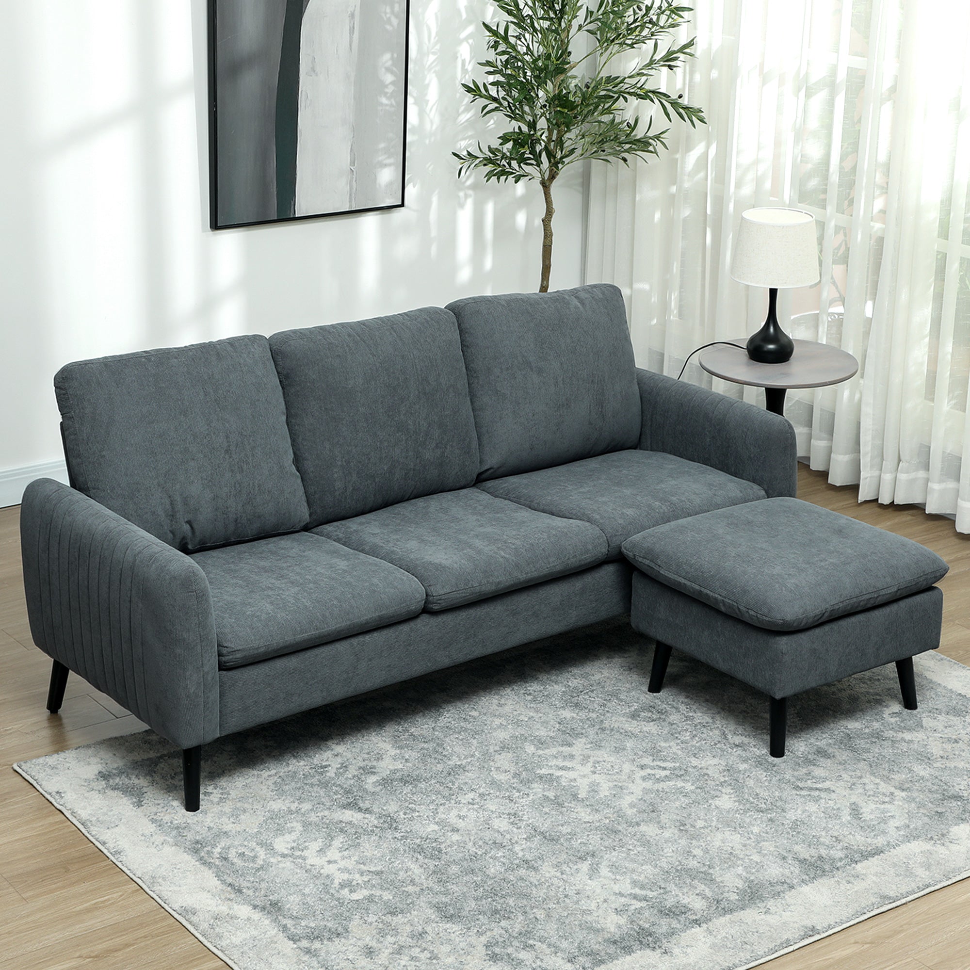 HOMCOM 3 Seater Corner Sofa Couch Settee with Chaise Lounge, Charcoal Grey