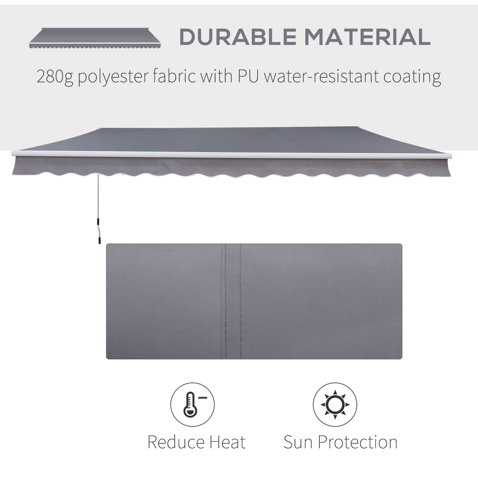 3x2.5m Manual Awning Canopy Sun Shade Shelter with Winding Handle, Grey