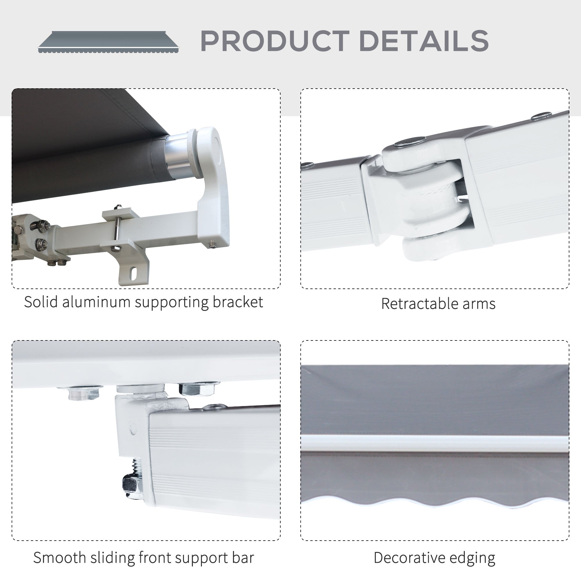 3x2.5m Manual Awning Canopy Sun Shade Shelter with Winding Handle, Grey
