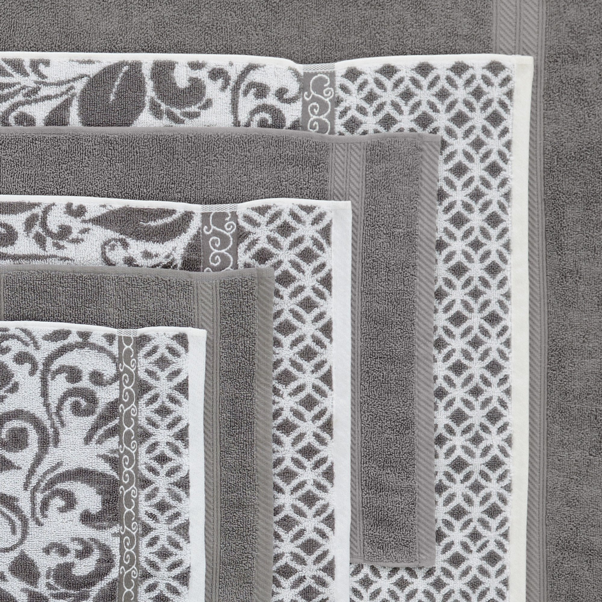 Modern Threads Trefoil Filigree 6-Piece Reversible Yarn Dyed Jacquard Towel Set - Bath Towels, Hand Towels, & Washcloths - Super Absorbent & Quick Dry