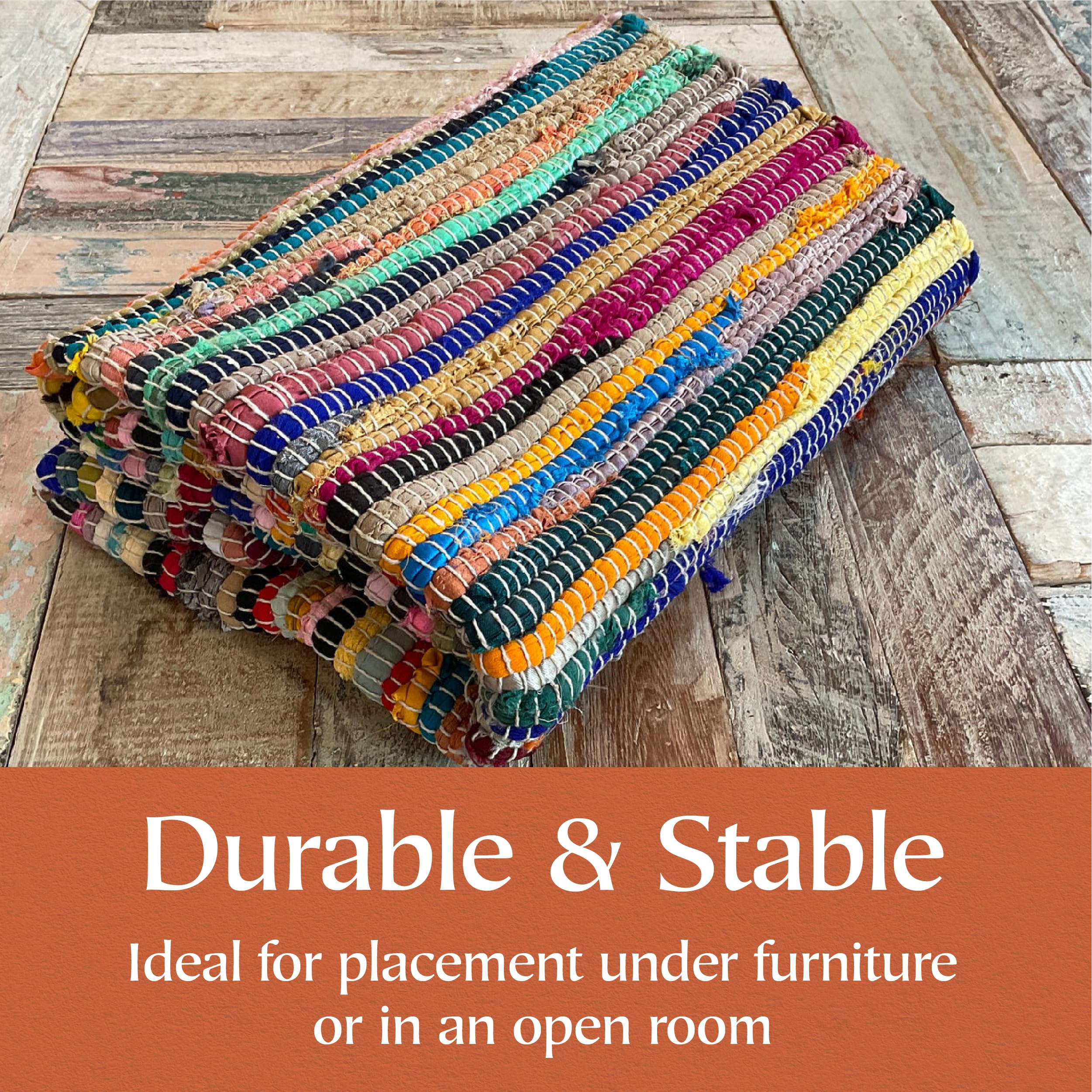 Second Nature Online - SHANTI Multi Coloured Rug | Hand Woven | Eco-Friendly: 100% Recycled Fabric | Ethically Sourced | Flat Weave (180 cm x 180 cm)