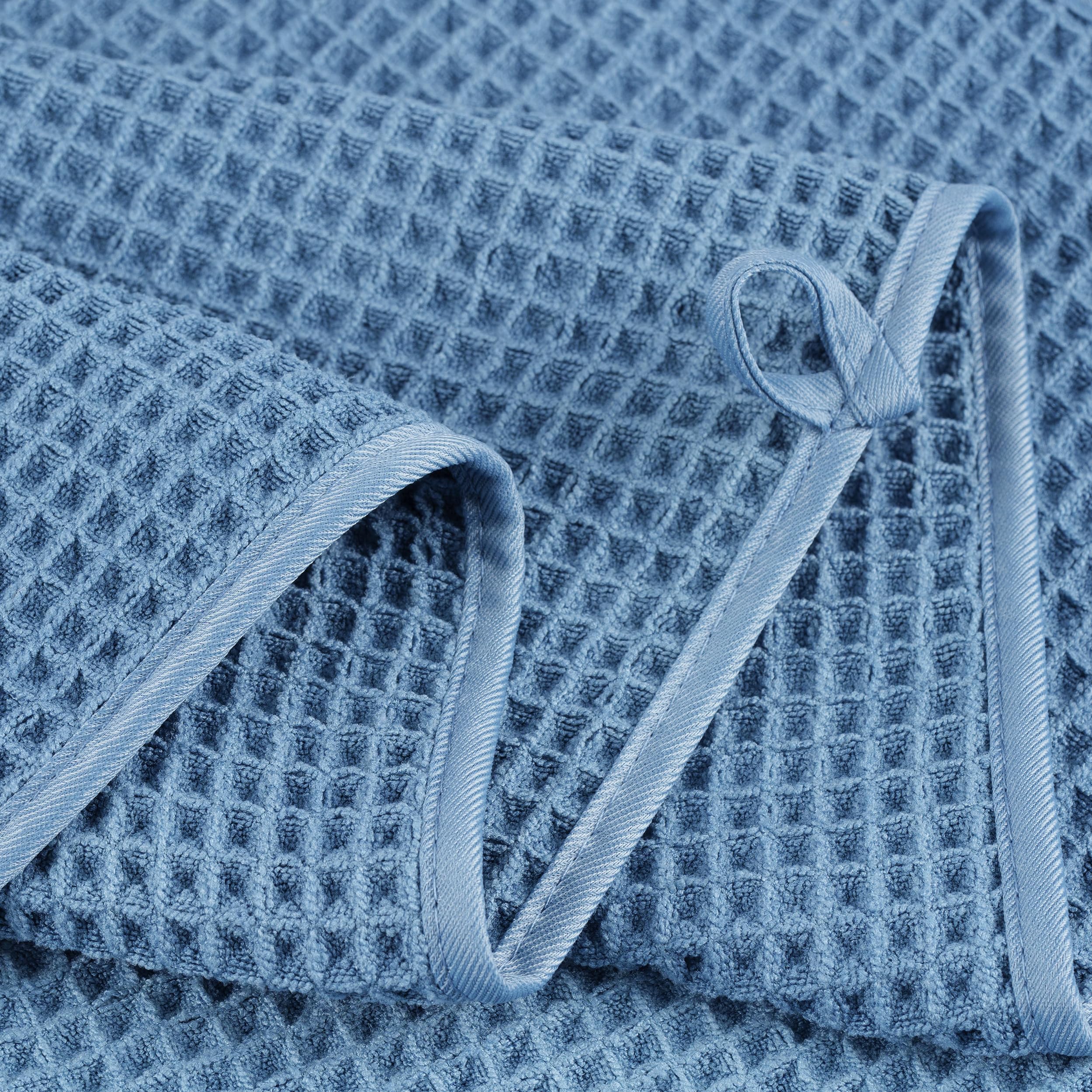 POLYTE Microfibre Oversize Quick Dry Lint Free Bath Towel, 152 x 76 cm, 4 Pack (Blue, Waffle Weave)