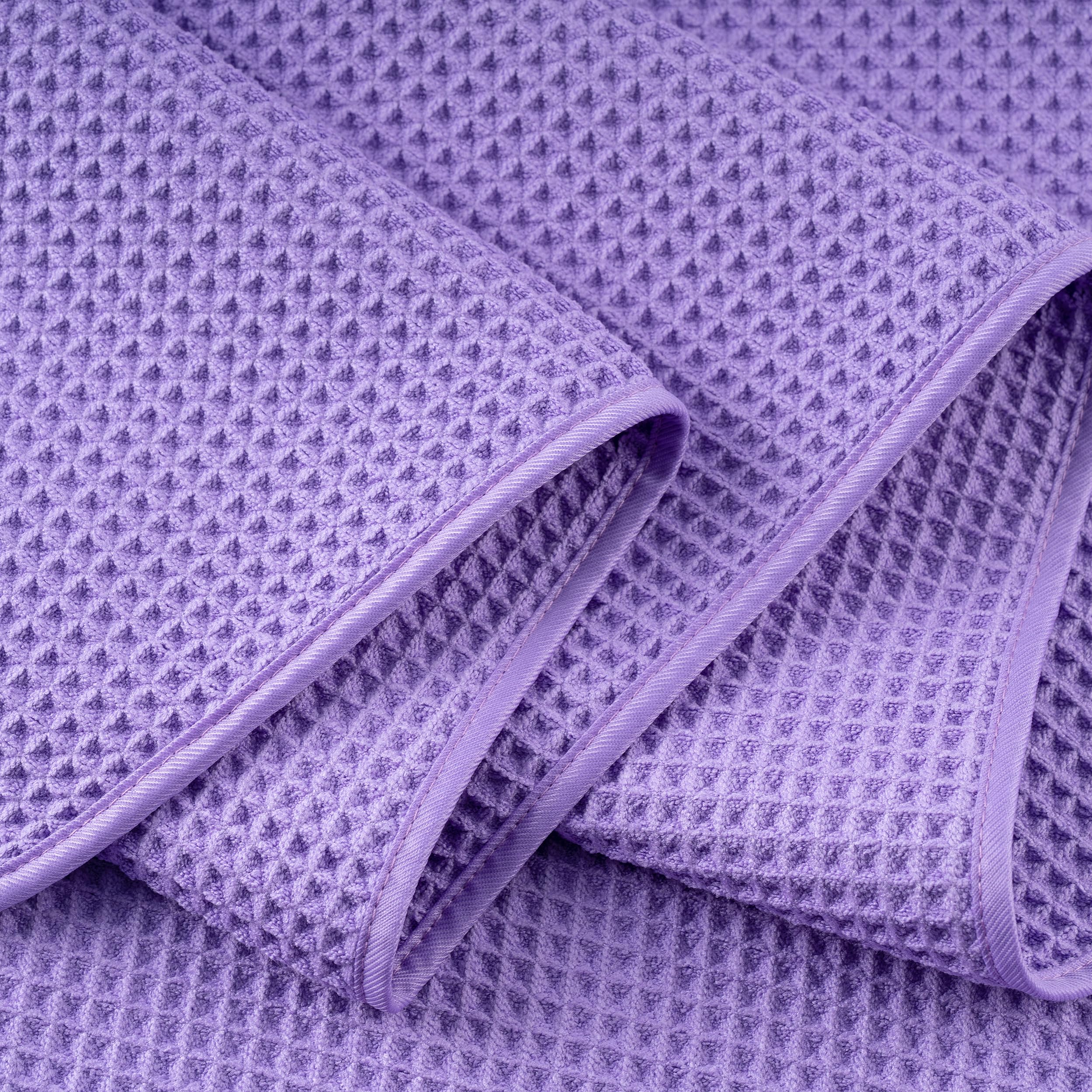 POLYTE Microfibre Oversize Quick Dry Lint Free Bath Towel, 152 x 76 cm, 4 Pack (Purple, Waffle Weave)