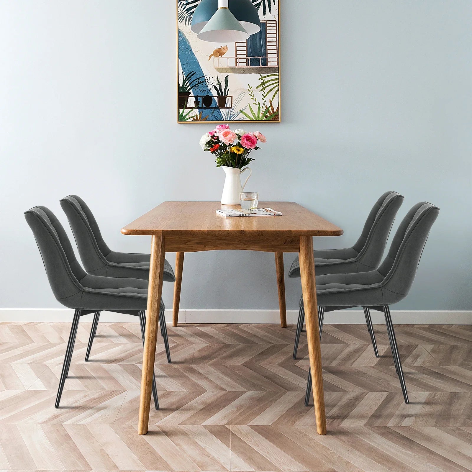 4PCs/Set Faux Leather/Fabric/Velvet/Linen Kitchen Chair Dining Chairs Stable Metal Legs Upholstered Seat Kitchen Furniture