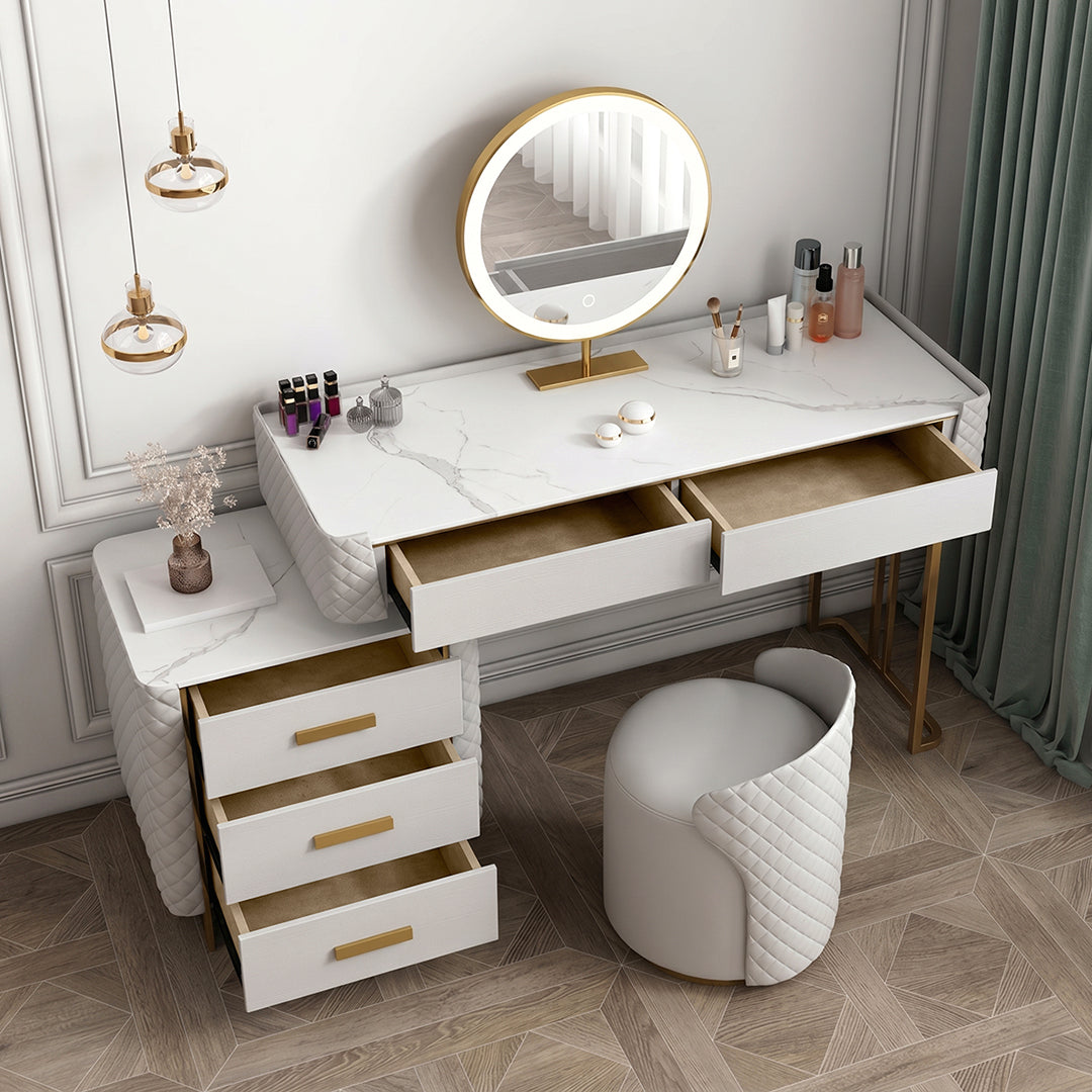 Allurea Dressing Table With LED Mirror, Greyish Cream