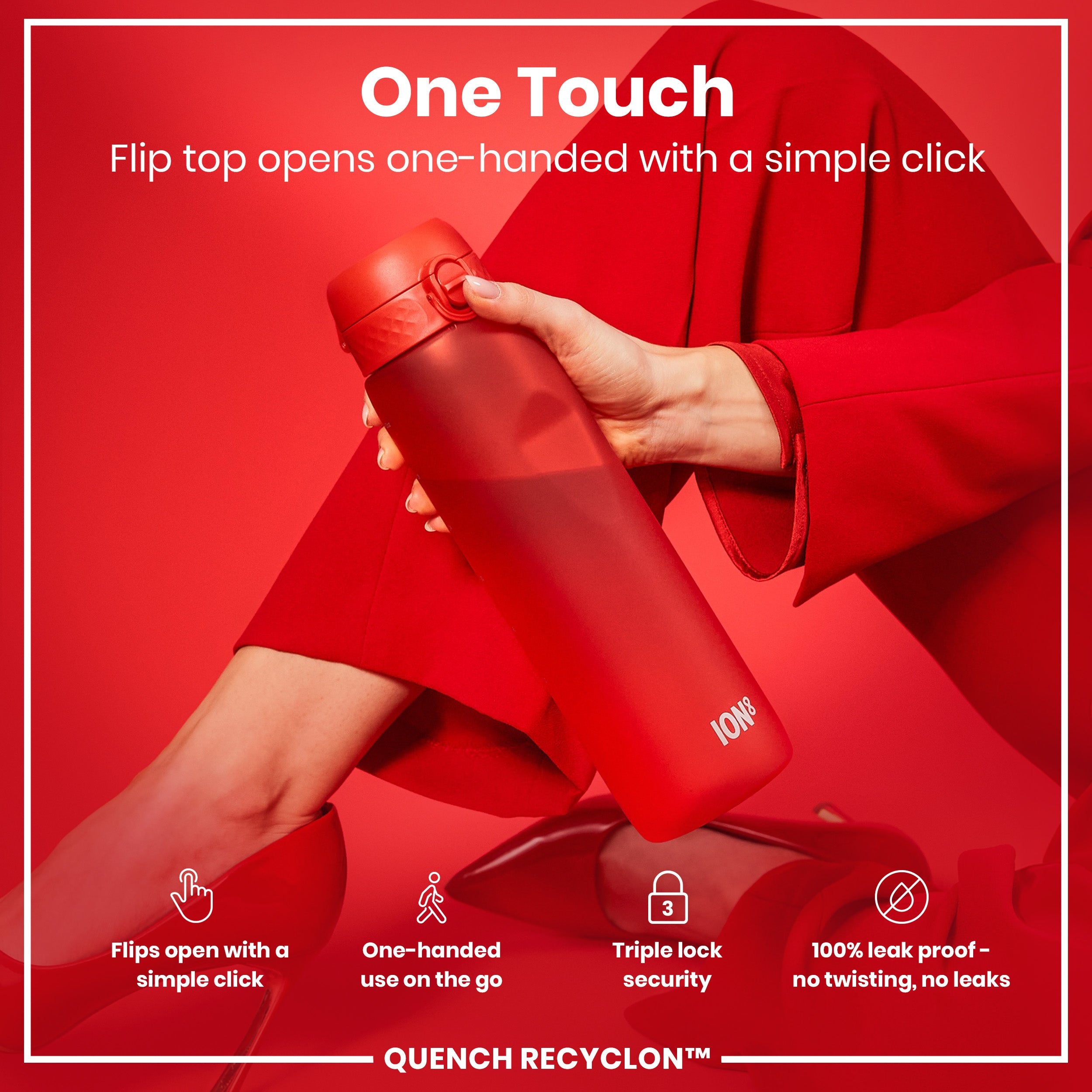 Leak Proof 1 litre Water Bottle, Recyclon, Red, 1L