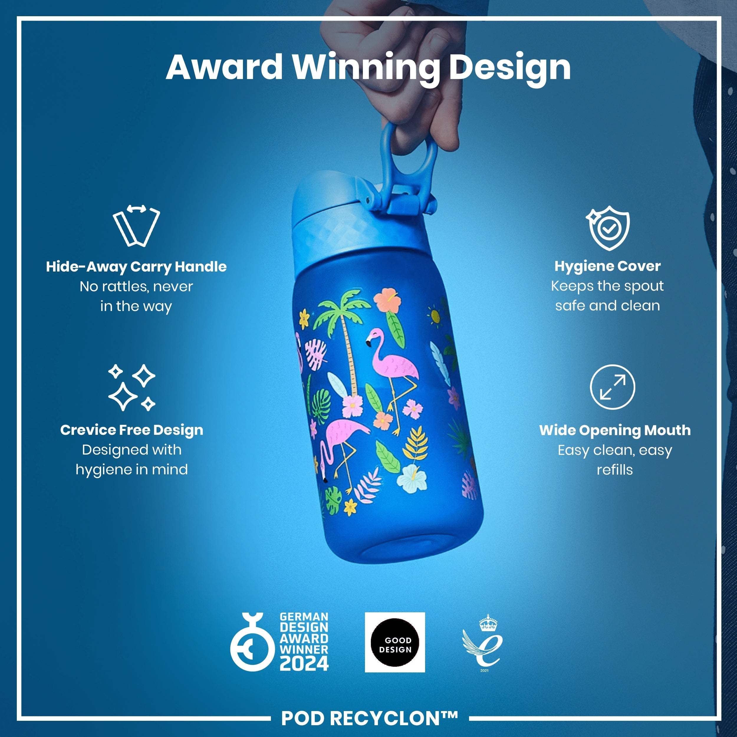 Leak Proof Kids Water Bottle, Recyclon, Flamingos, 350ml (12oz)