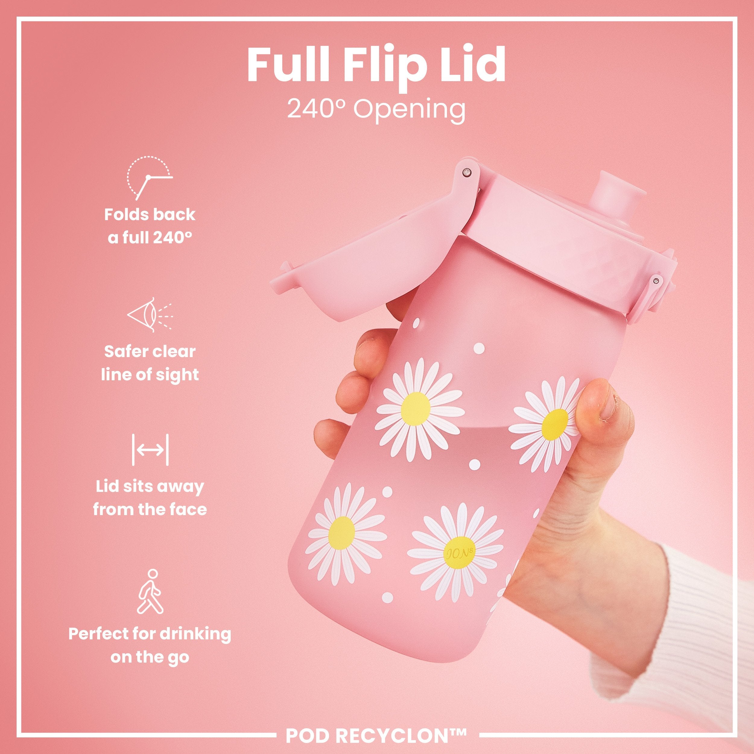 Leak Proof Kids Water Bottle, Recyclon, Daisies, 350ml (12oz)
