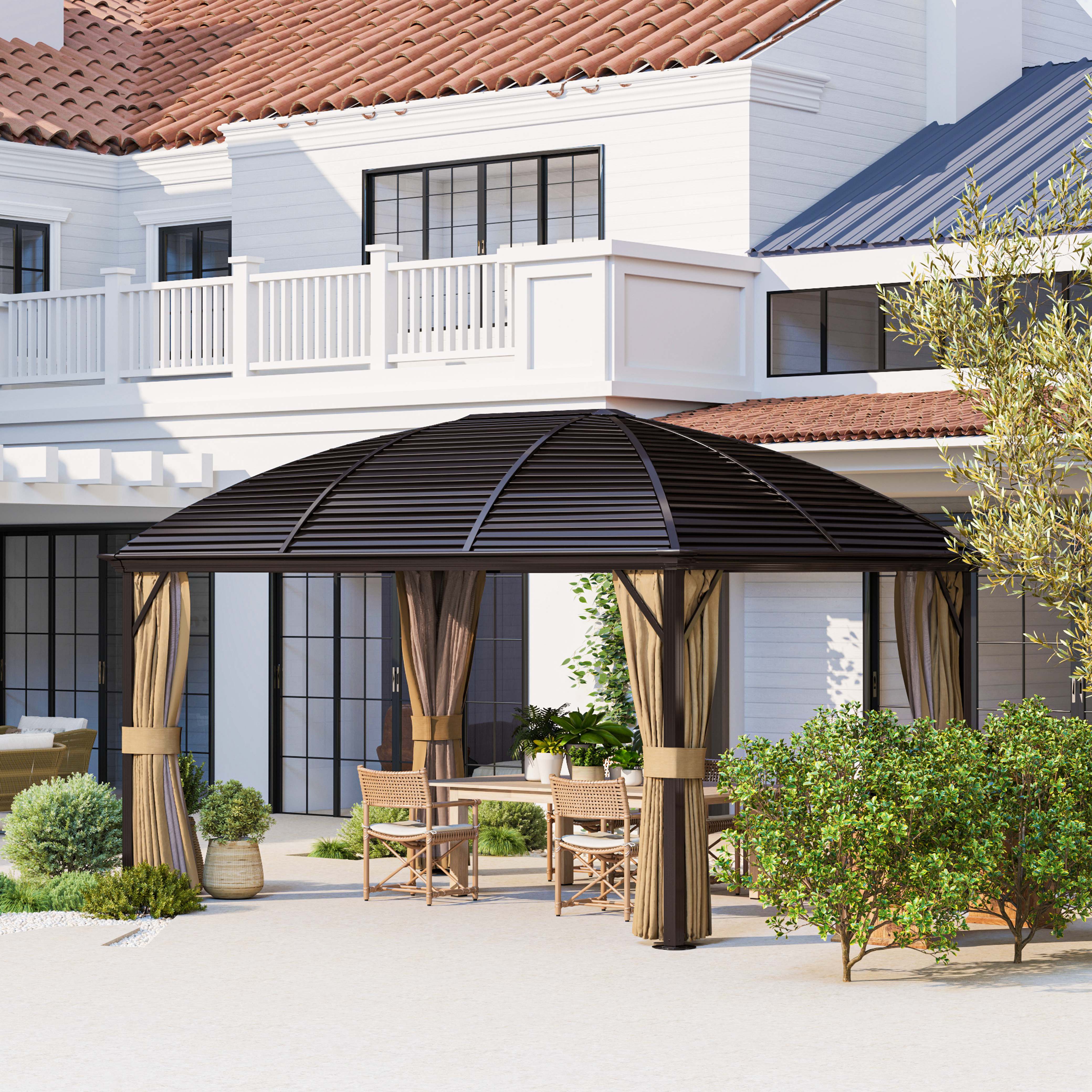 Outsunny 3 x 4m Hardtop Gazebo Aluminium Garden Pavilion Brown