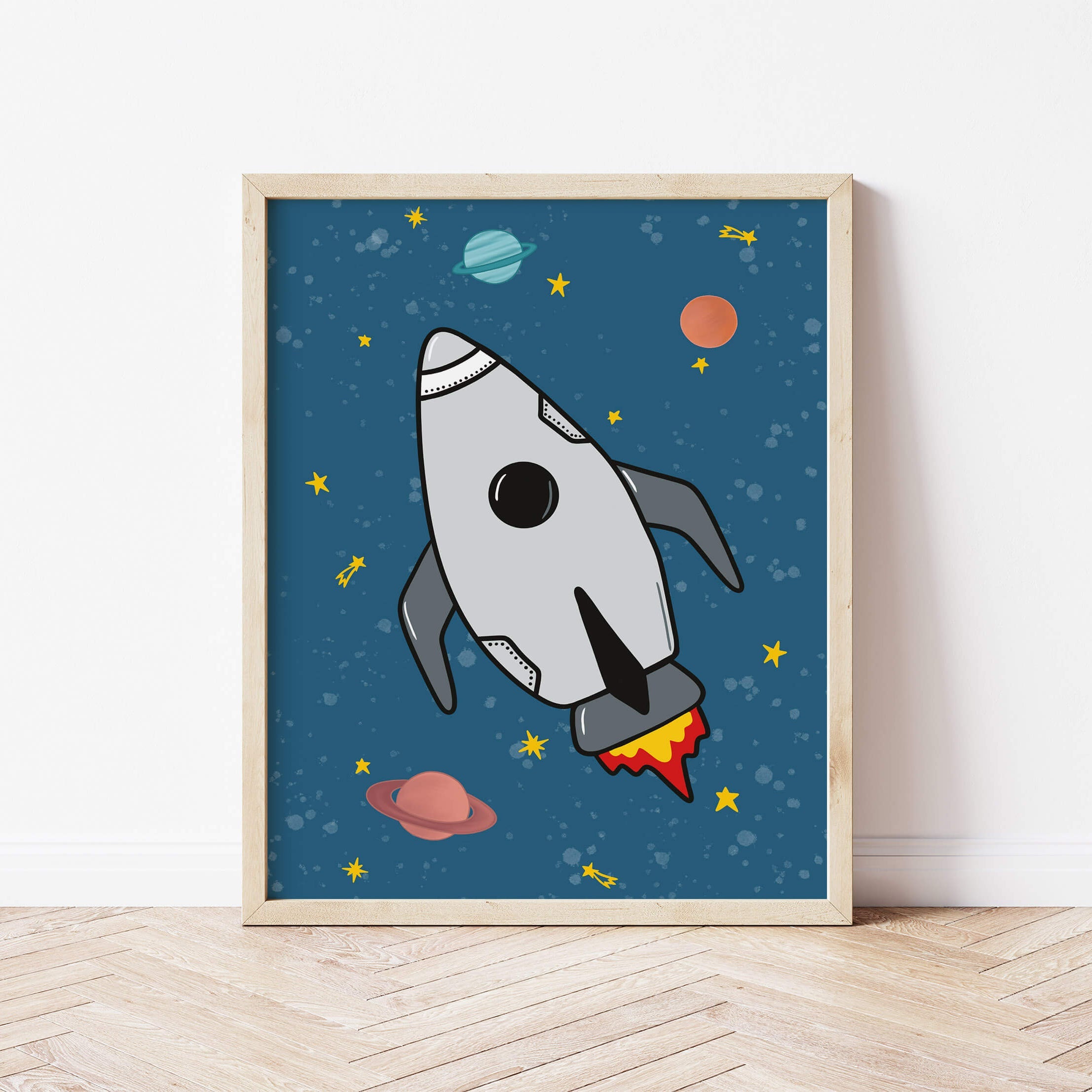 Space Rocket 1 print - blue background