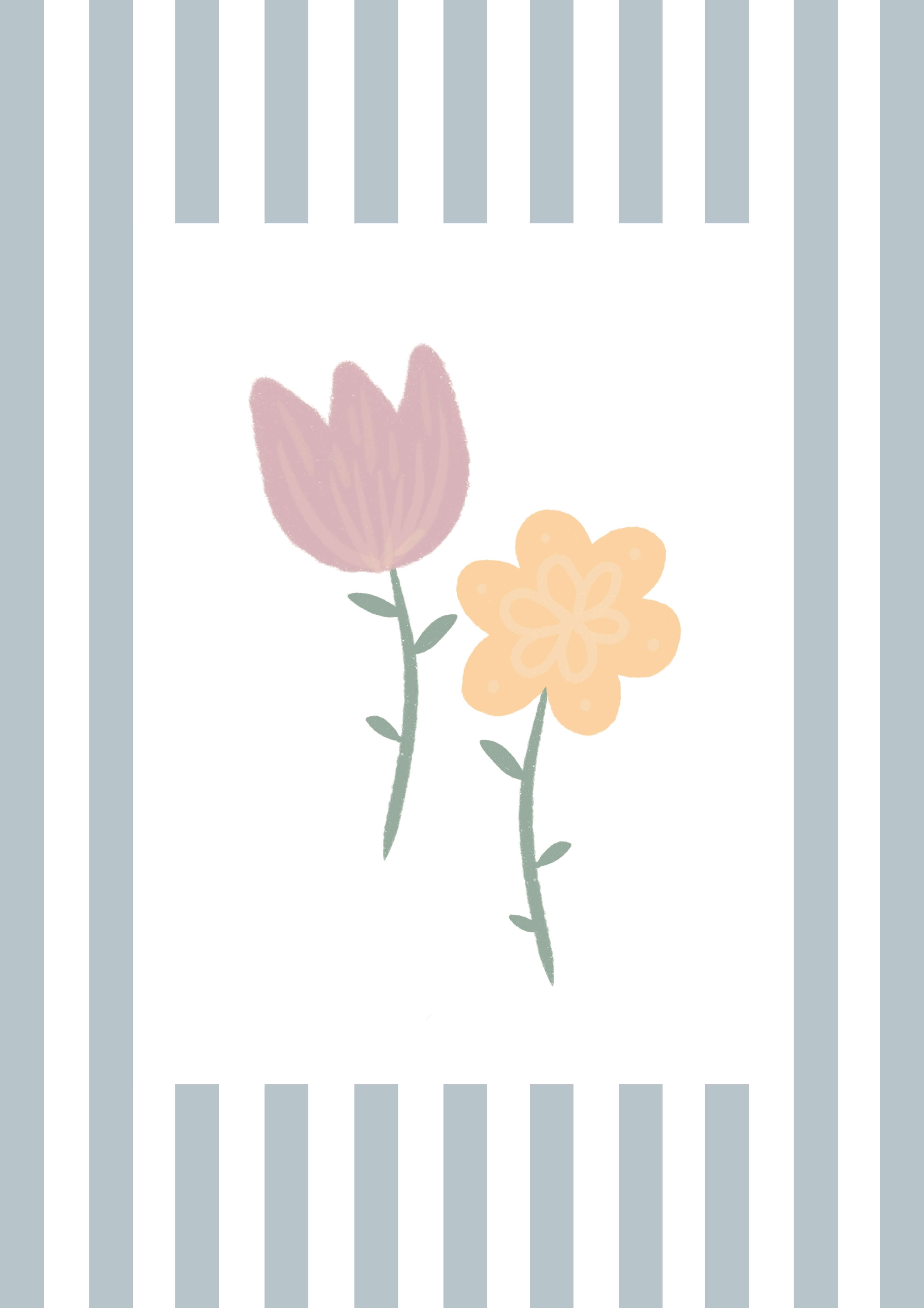 Flowers Print - Pale Blue Stripes
