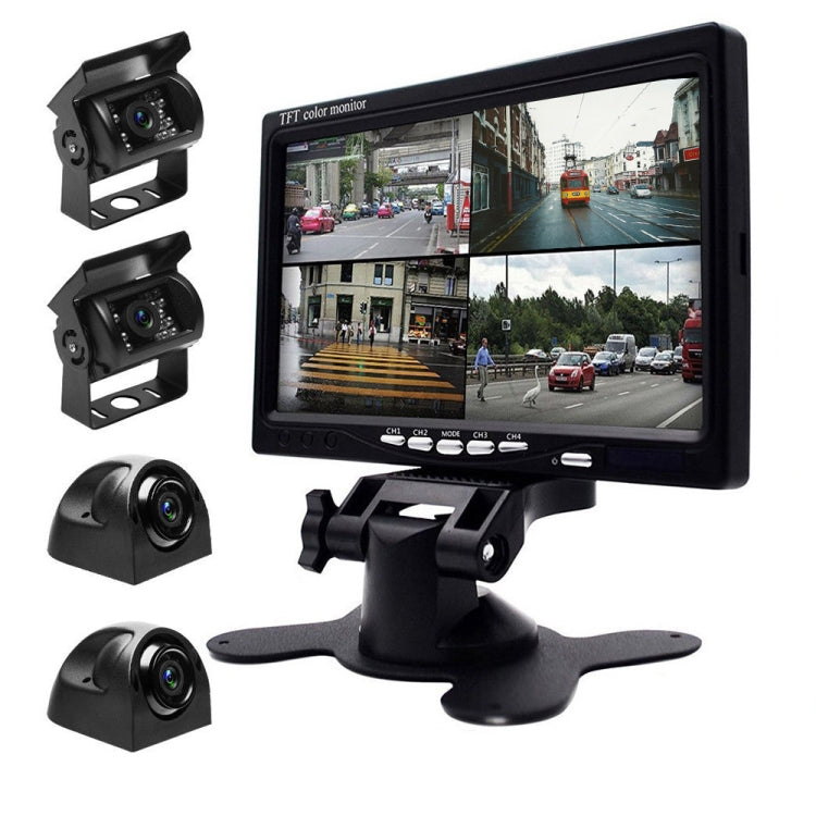 K0164 7 inch HD Car 18 IR Rear View Backup Four Cameras Rearview Monitor