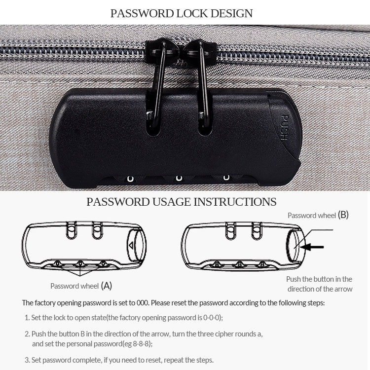 ZJ02 Waterproof Polyester Multi-layer Document Storage Bag Laptop Bag for All Sizes of Laptops, with Password Lock