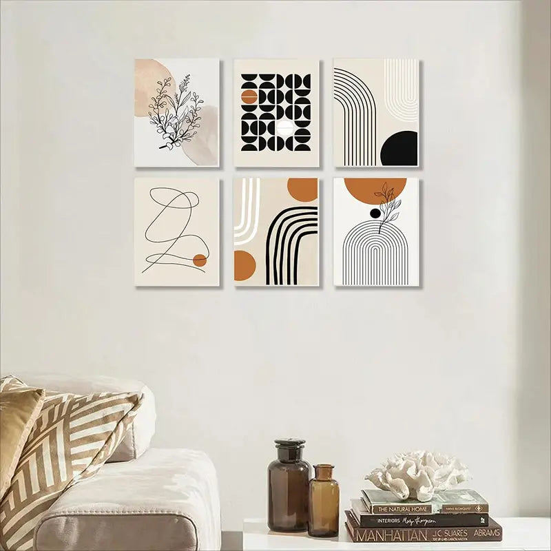 6pcs Boho Abstract Wall Art Prints – Modern Geometric Set for Living Room & Bedroom