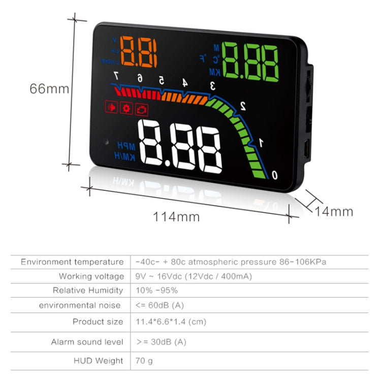 T100 OBD2 4 inch Vehicle-mounted Head Up Display Security System, Support Car Speed / Engine Revolving Speed Display / Instantaneous Fuel Consumption / Detection and Elimination Fault Code, T100