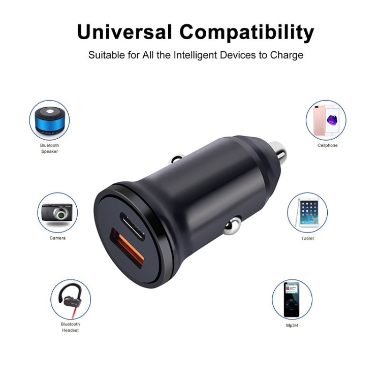 PD 20W USB-C / Type-C QC 3.0 USB Interface Fast Charging Car Charger (Black)