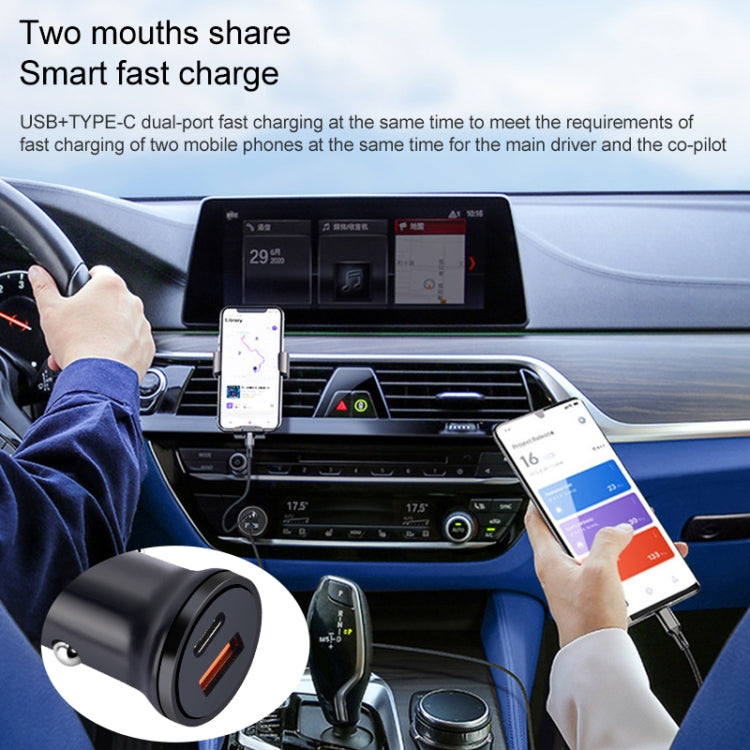 PD 20W USB-C / Type-C QC 3.0 USB Interface Fast Charging Car Charger (Black)