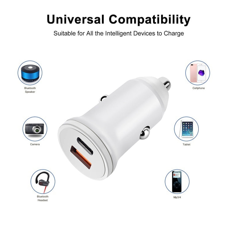 PD 20W USB-C / Type-C QC 3.0 USB Interface Fast Charging Car Charger (White)