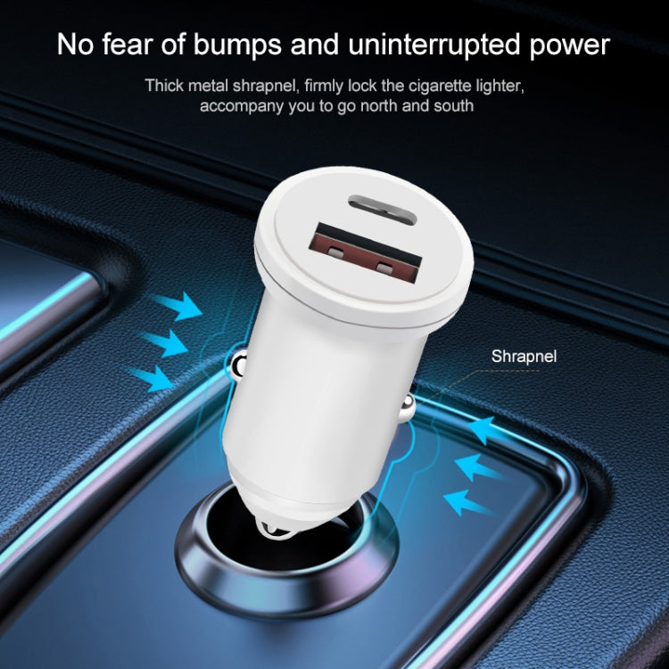 PD 20W USB-C / Type-C QC 3.0 USB Interface Fast Charging Car Charger (White)