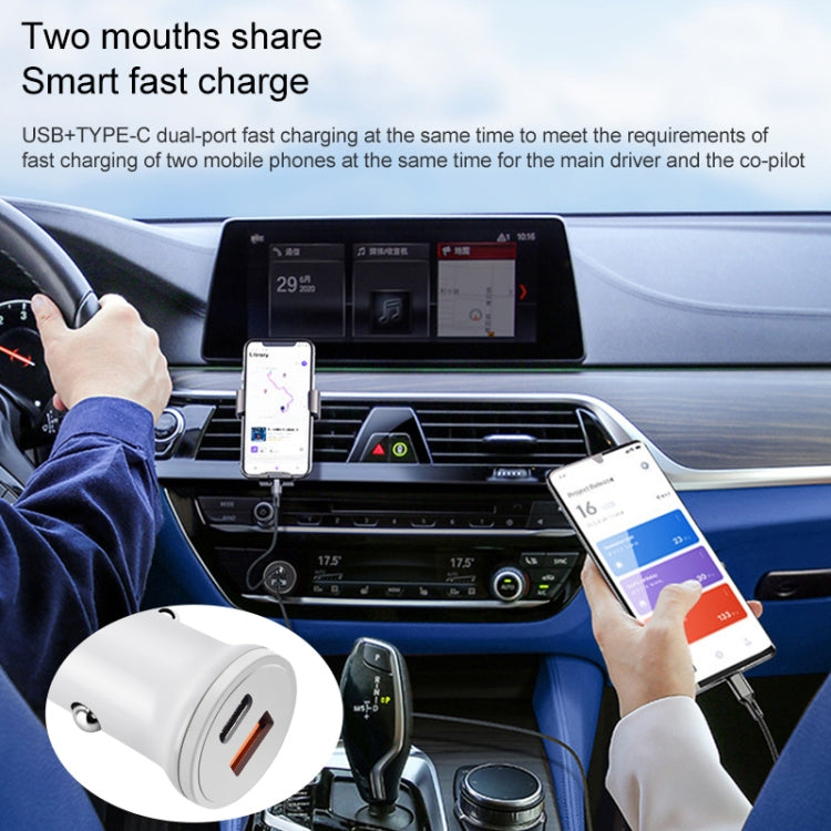 PD 20W USB-C / Type-C QC 3.0 USB Interface Fast Charging Car Charger (White)