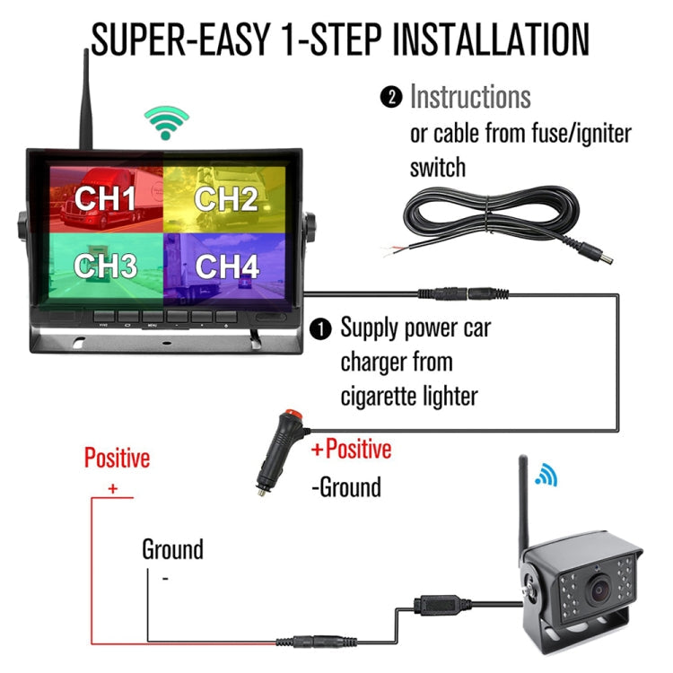 7 inch Car Digital Wireless Rear-view Split-screen Monitor Four Record, Four Record