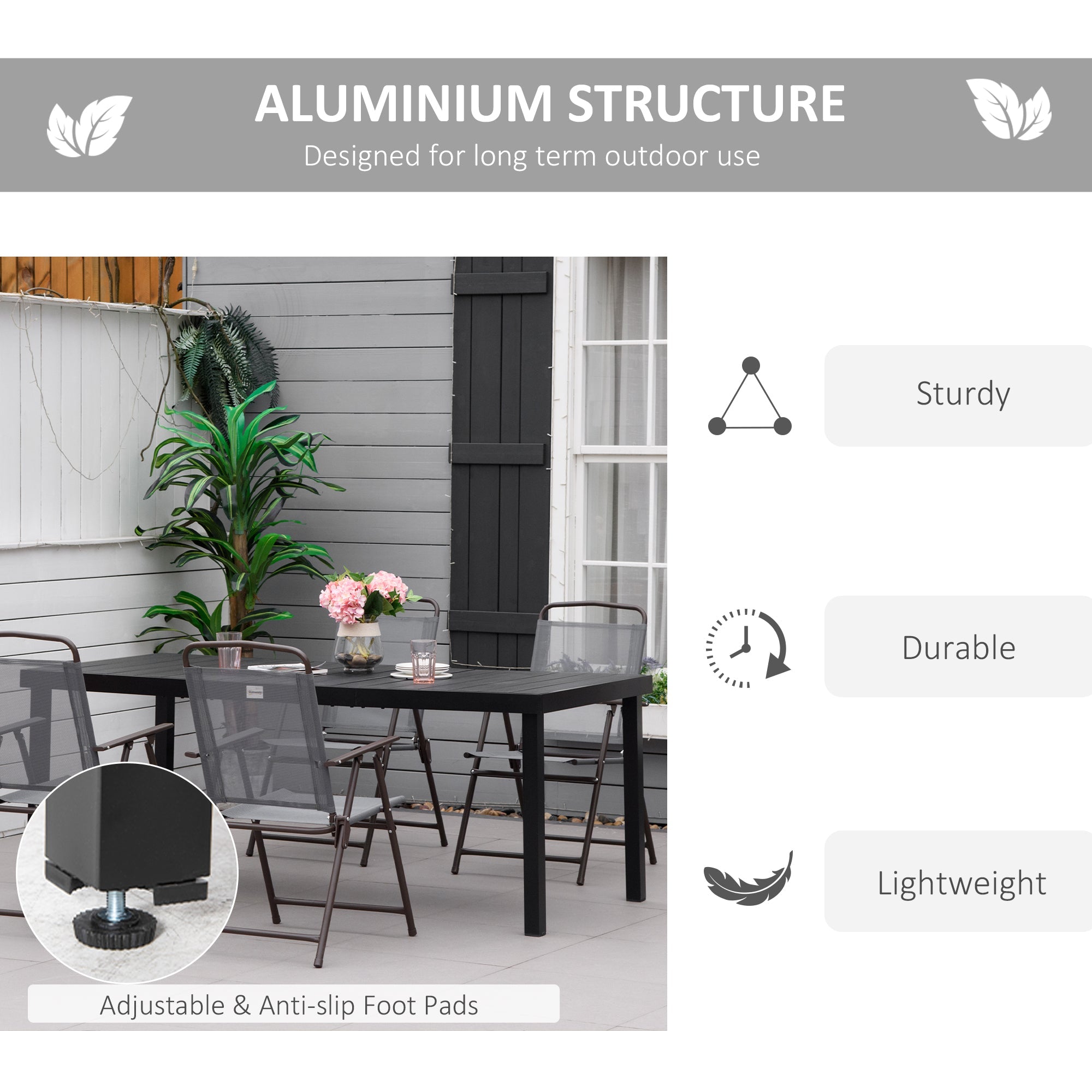 Outsunny Garden Dining Table for 8, Aluminium Frame for Patio, Lawn, Black