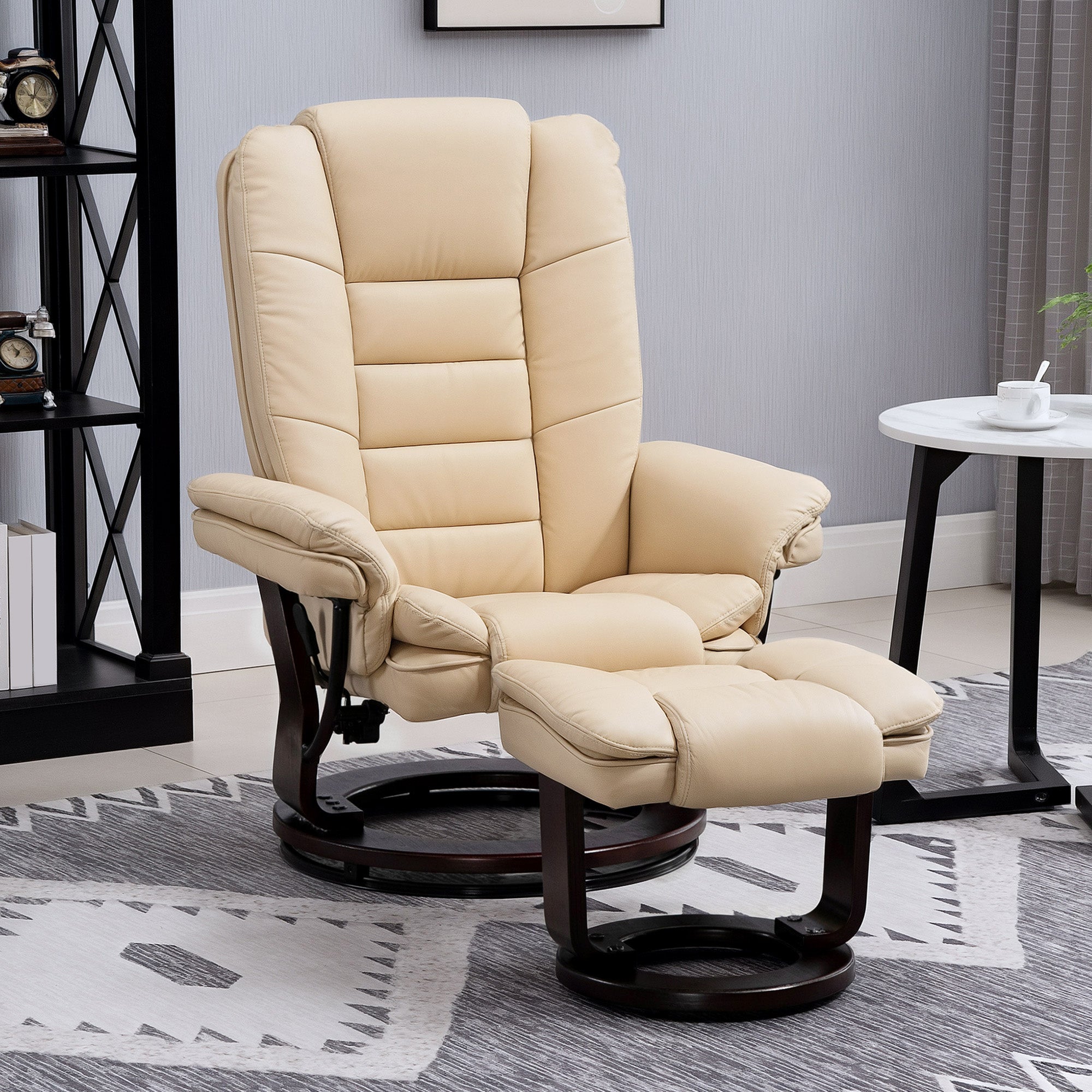 HOMCOM Swivel Manual Recliner and Footrest Set PU Leather Lounge Chair Beige