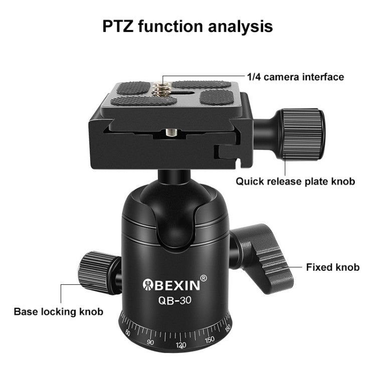 BEIXIN QB-30 360 Degree Rotation Panorama Metal Ball Head with Quick Release Plate, QB-30