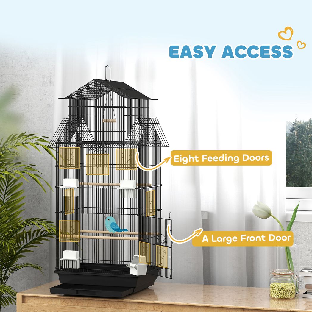 PawHut Metal Bird Cage w/ Perch, Food Container, Handle, for Finch, Canary