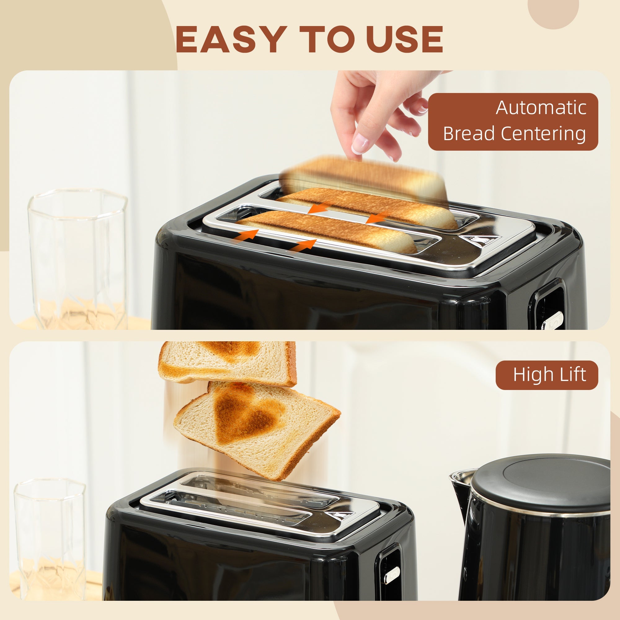 HOMCOM 1.5L 3000W Fast Boil Electric Kettle and 2 Slice Toaster Set